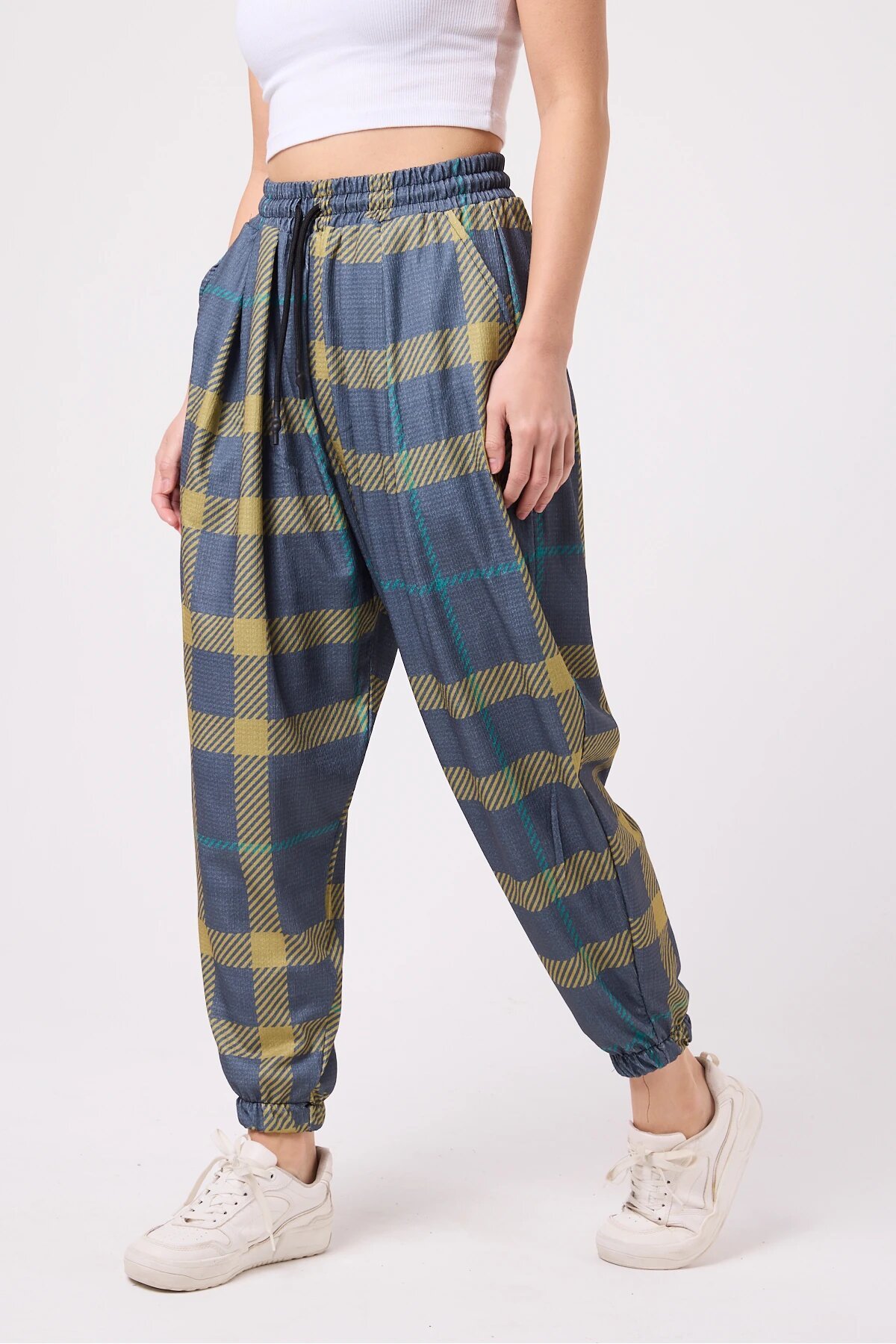 Sporty Street Style Printed Seersucker Harem Pants - Navy Blue - MEXICO SUPERBLUE