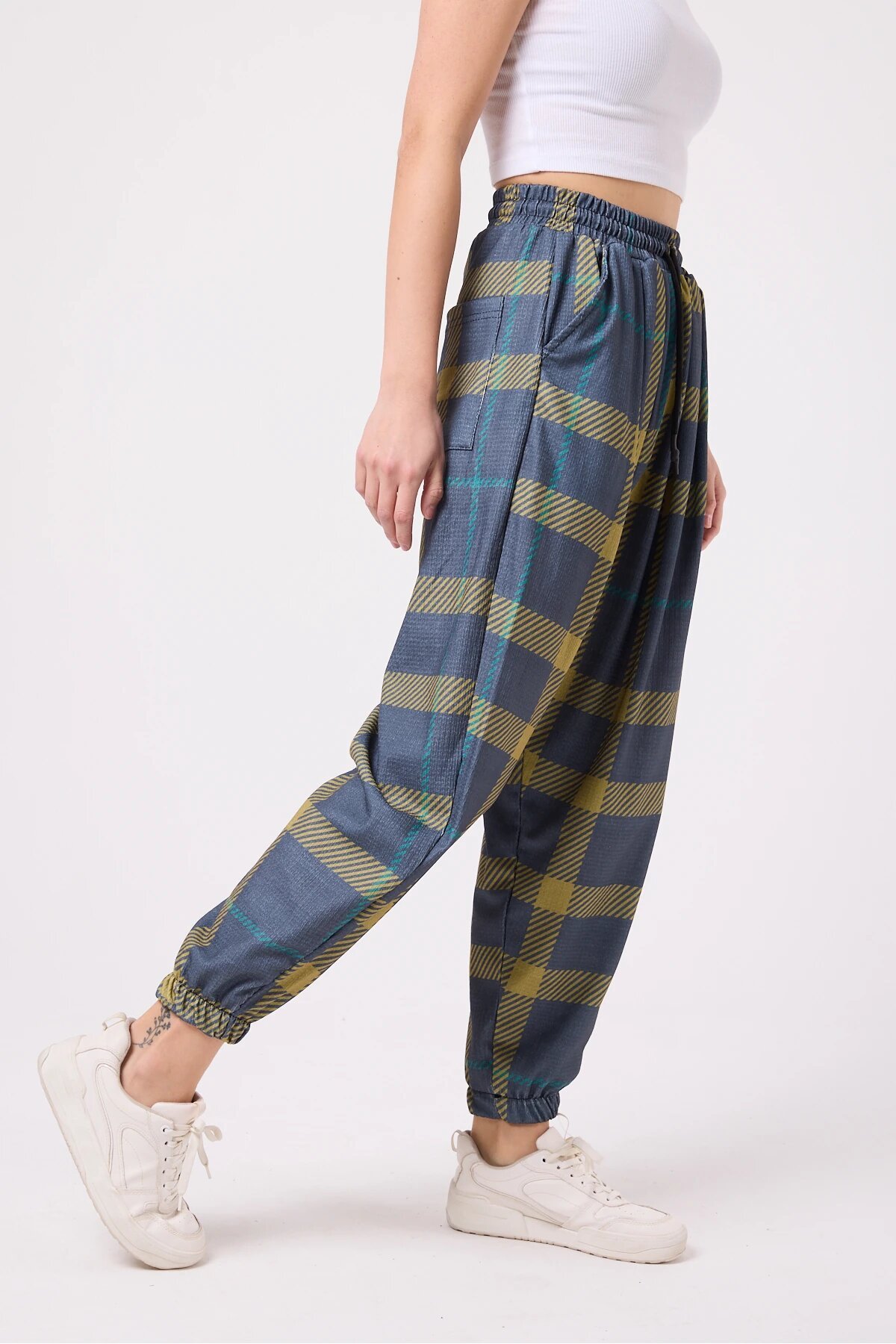 Sporty Street Style Printed Seersucker Harem Pants - Navy Blue - MEXICO SUPERBLUE