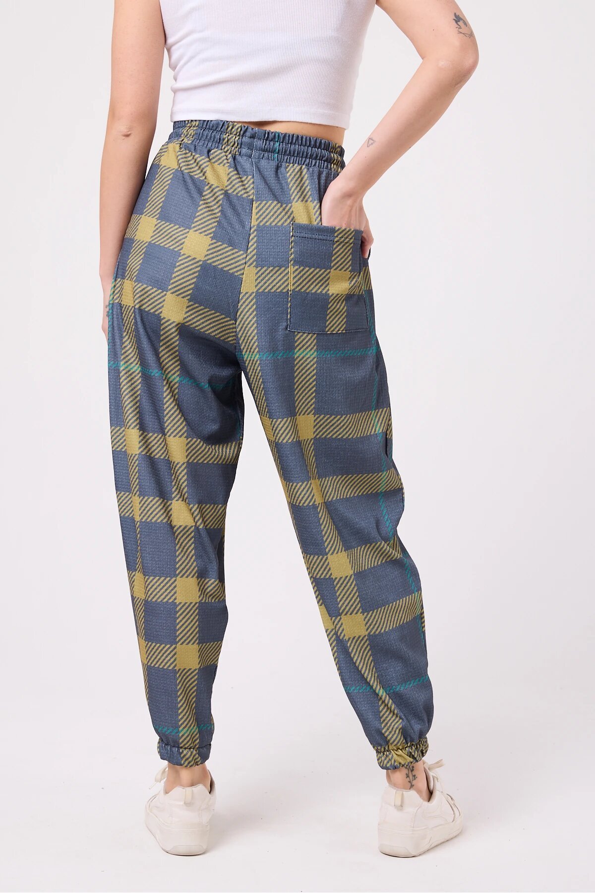 Sporty Street Style Printed Seersucker Harem Pants - Navy Blue - MEXICO SUPERBLUE