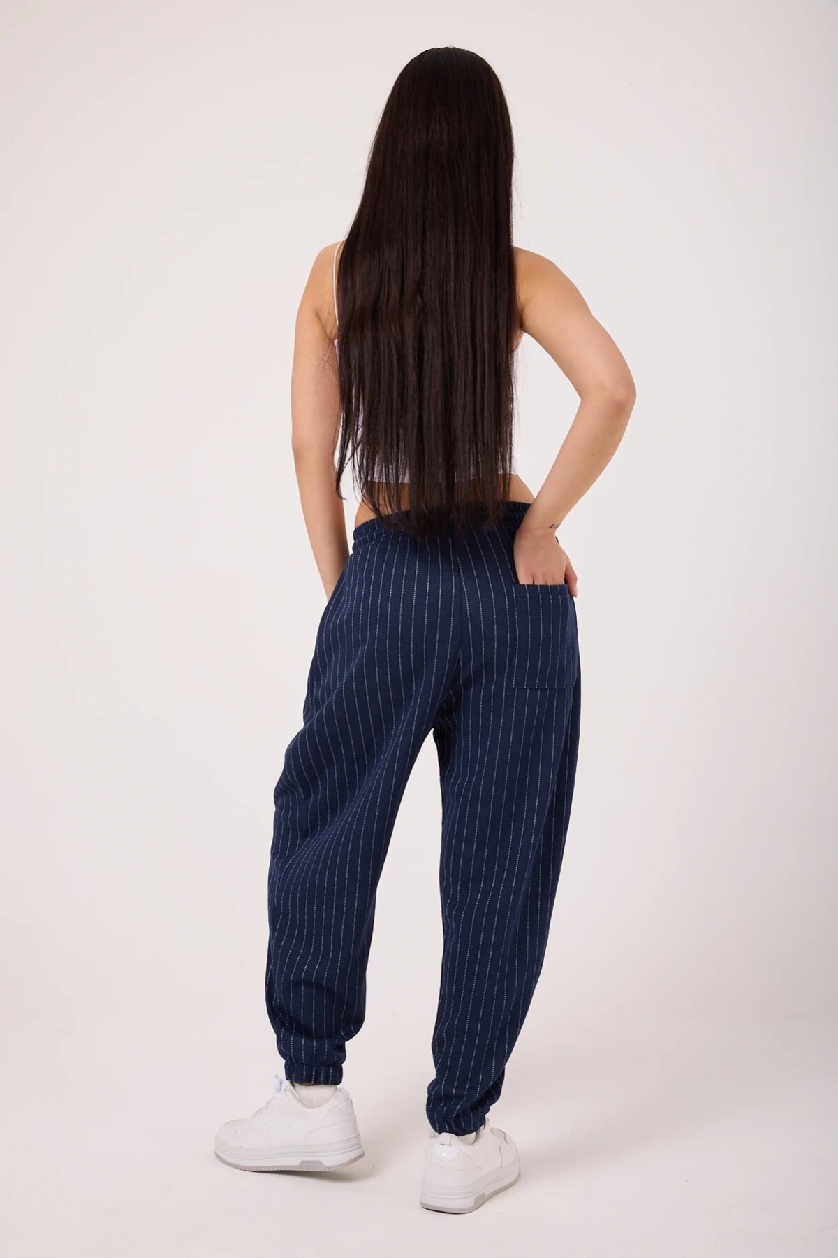 Street Style Sporty Harem Striped Pants - Navy Blue - MEXICO SUPERBLUE