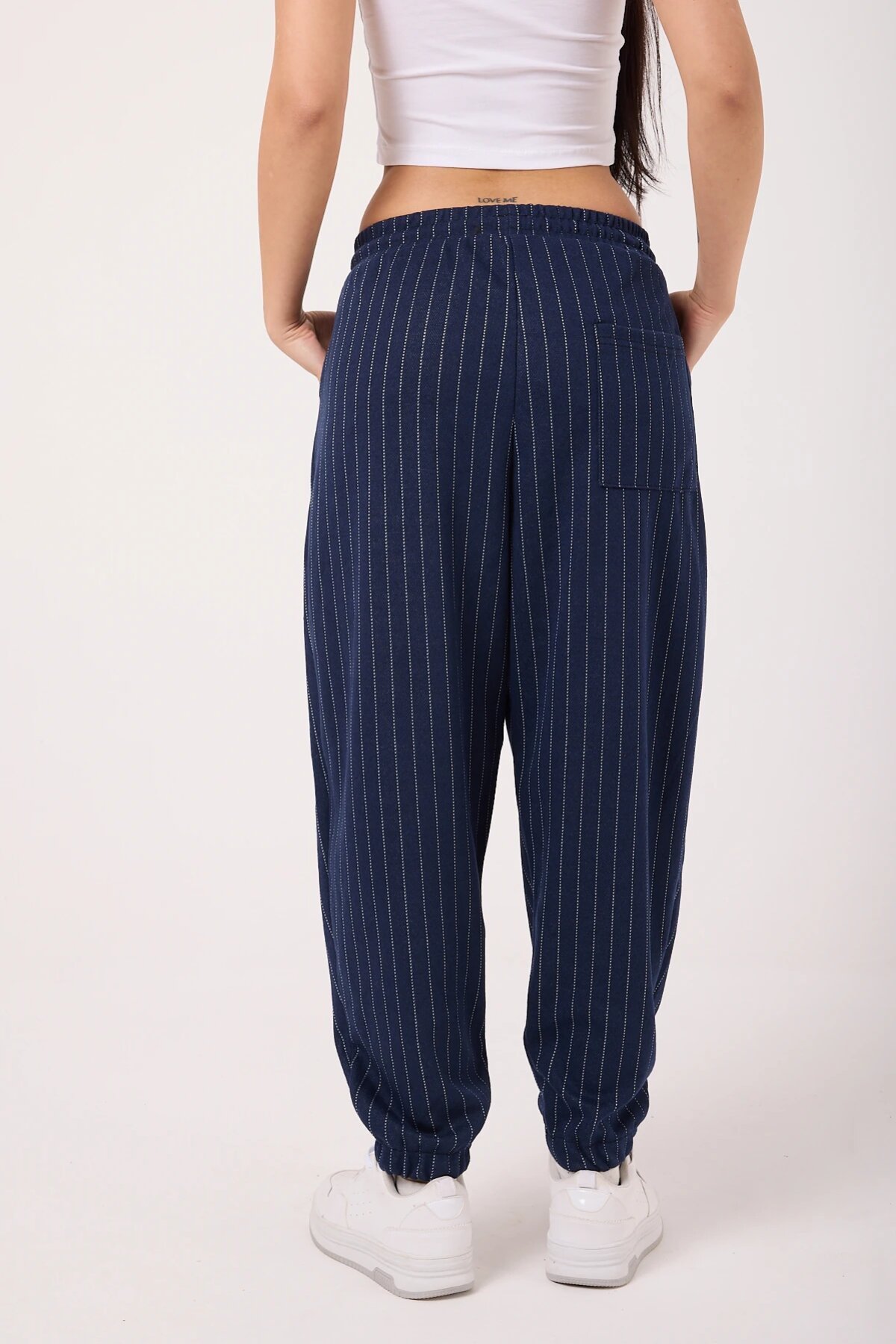Street Style Sporty Harem Striped Pants - Navy Blue - MEXICO SUPERBLUE