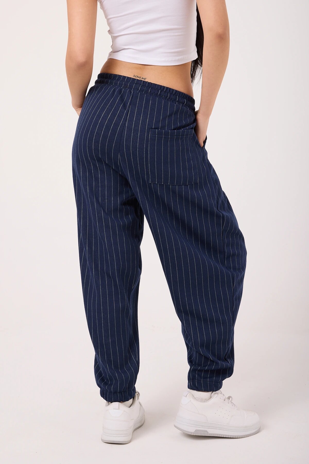 Street Style Sporty Harem Striped Pants - Navy Blue - MEXICO SUPERBLUE