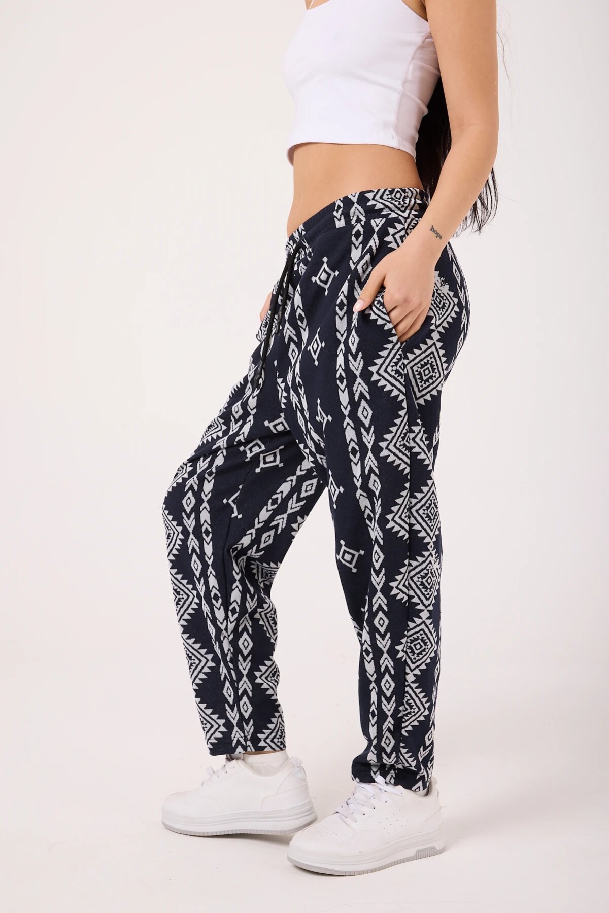 Sporty Striped Harem Pants - Navy Blue - MEXICO SUPERBLUE