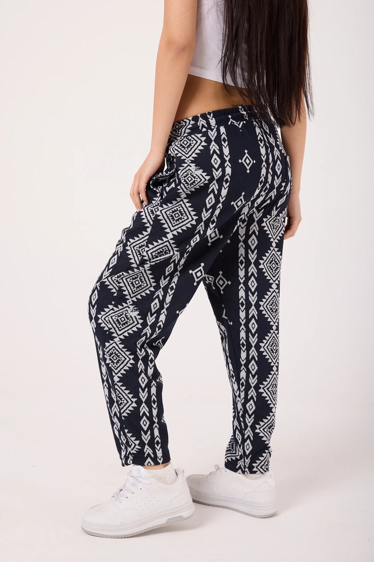 Sporty Striped Harem Pants - Navy Blue - MEXICO SUPERBLUE
