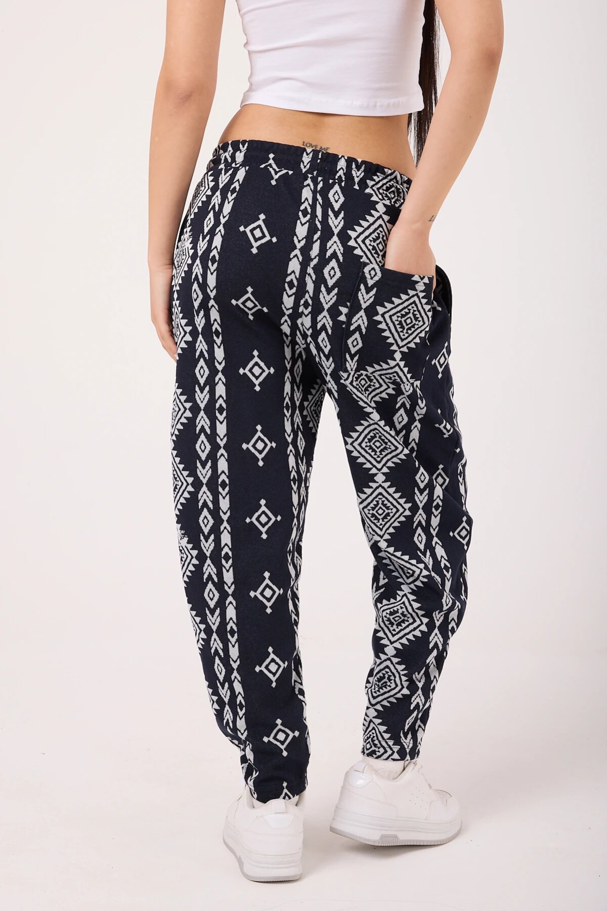 Sporty Striped Harem Pants - Navy Blue - MEXICO SUPERBLUE