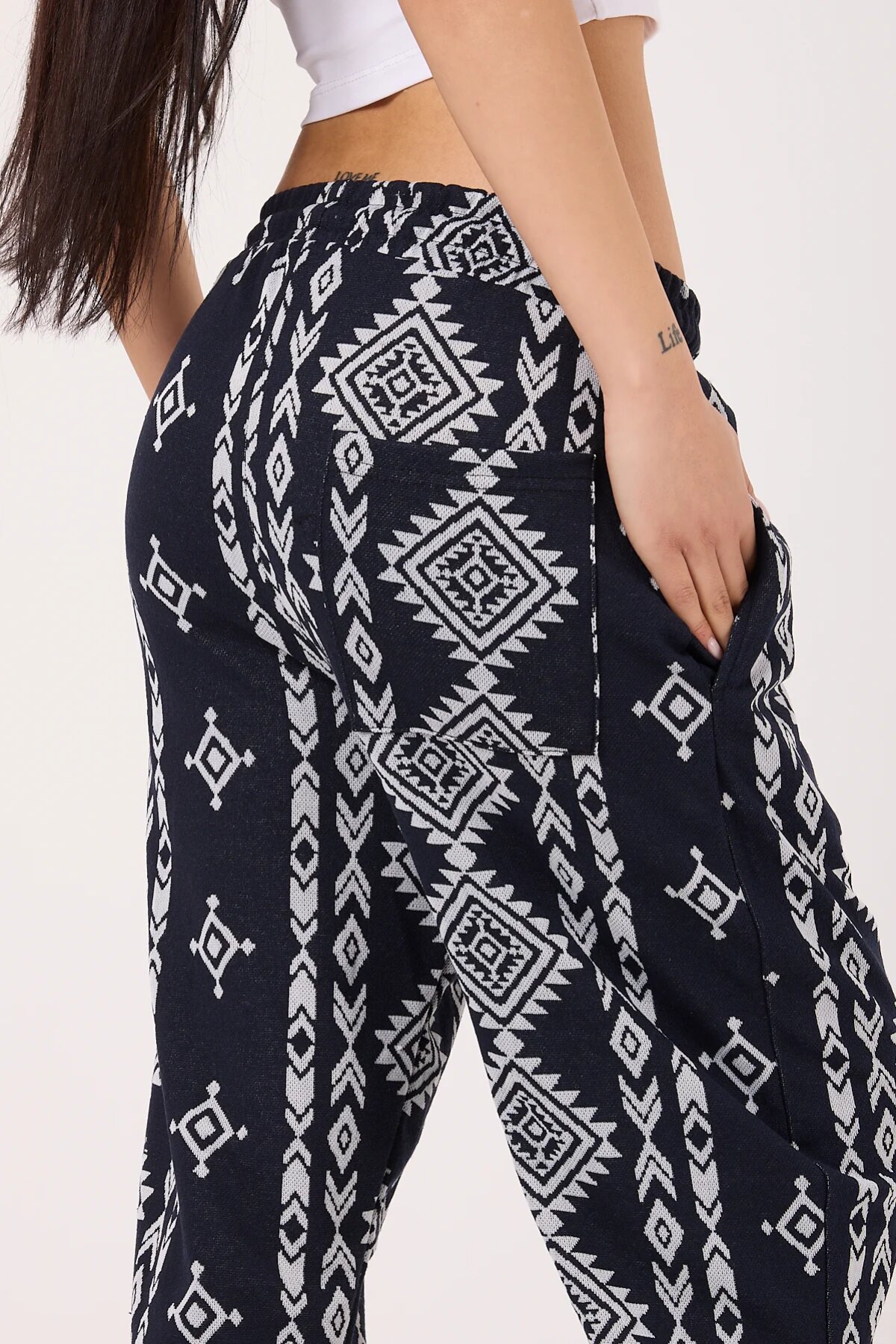 Sporty Striped Harem Pants - Navy Blue - MEXICO SUPERBLUE