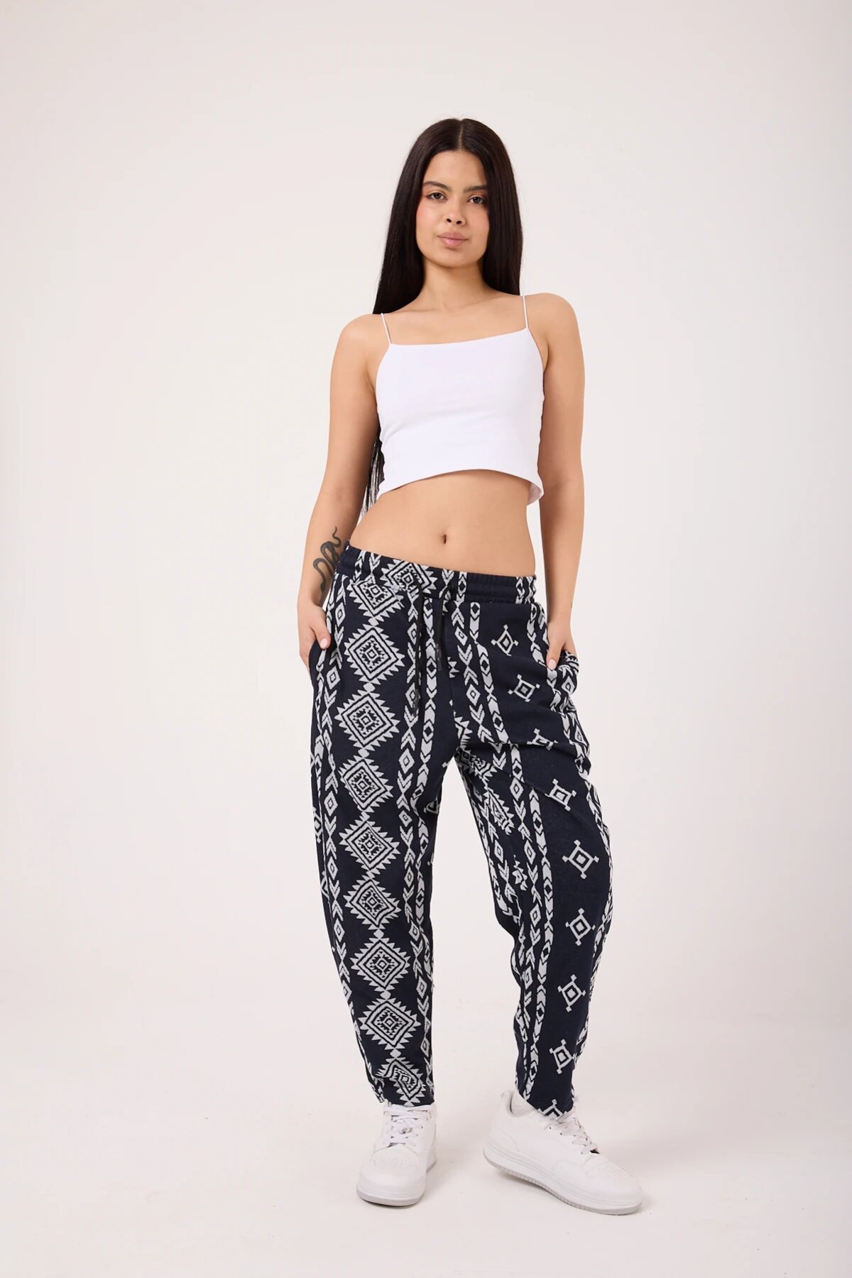 Sporty Striped Harem Pants - Navy Blue - MEXICO SUPERBLUE