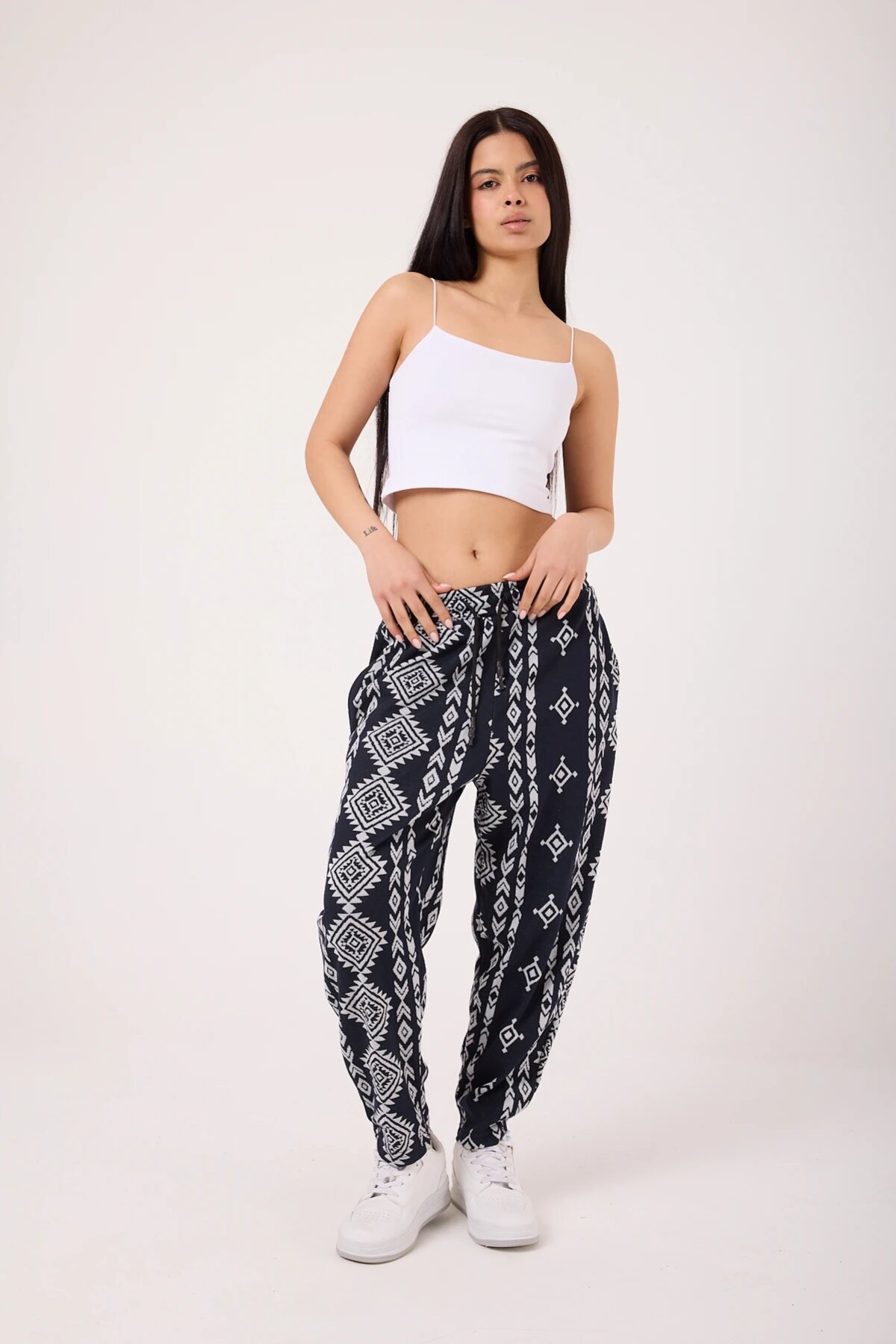 Sporty Striped Harem Pants - Navy Blue - MEXICO SUPERBLUE