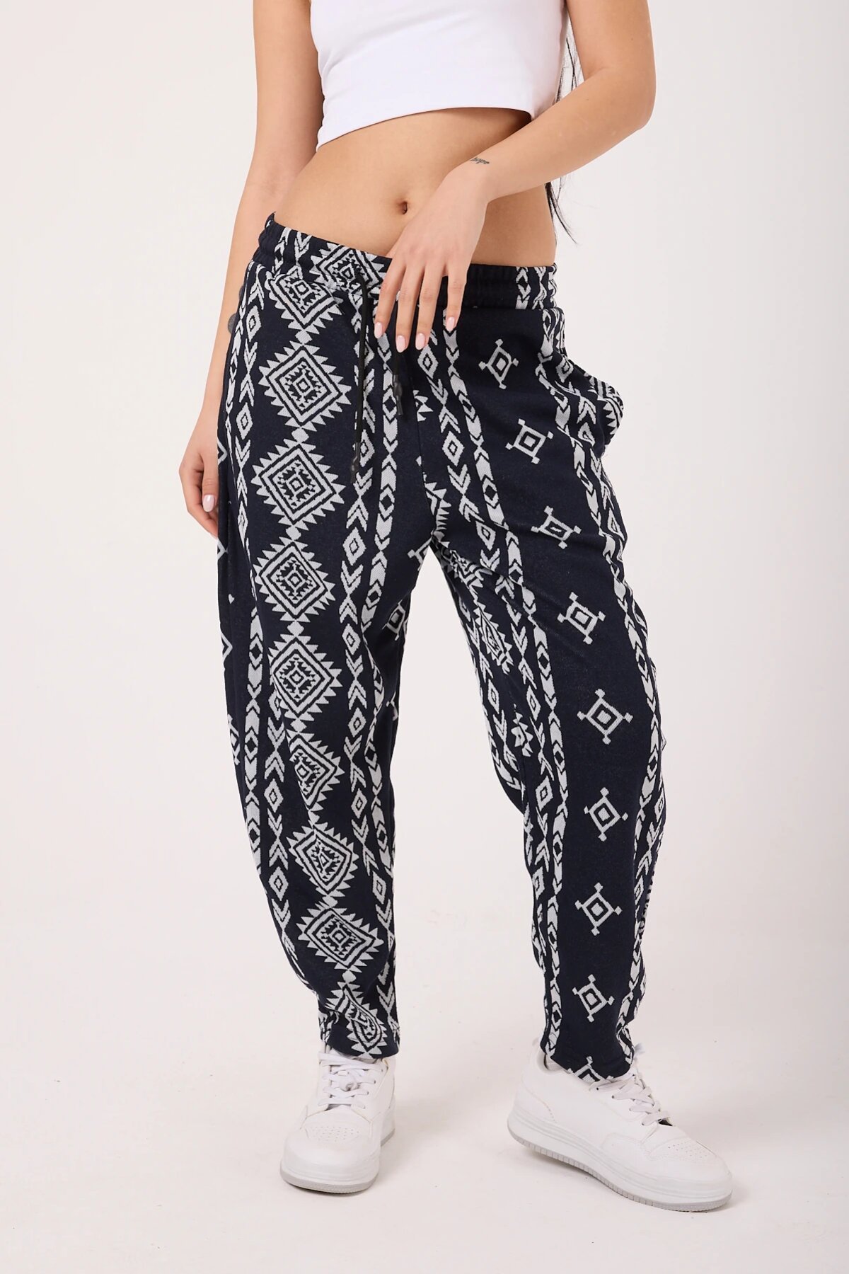 Sporty Striped Harem Pants - Navy Blue - MEXICO SUPERBLUE