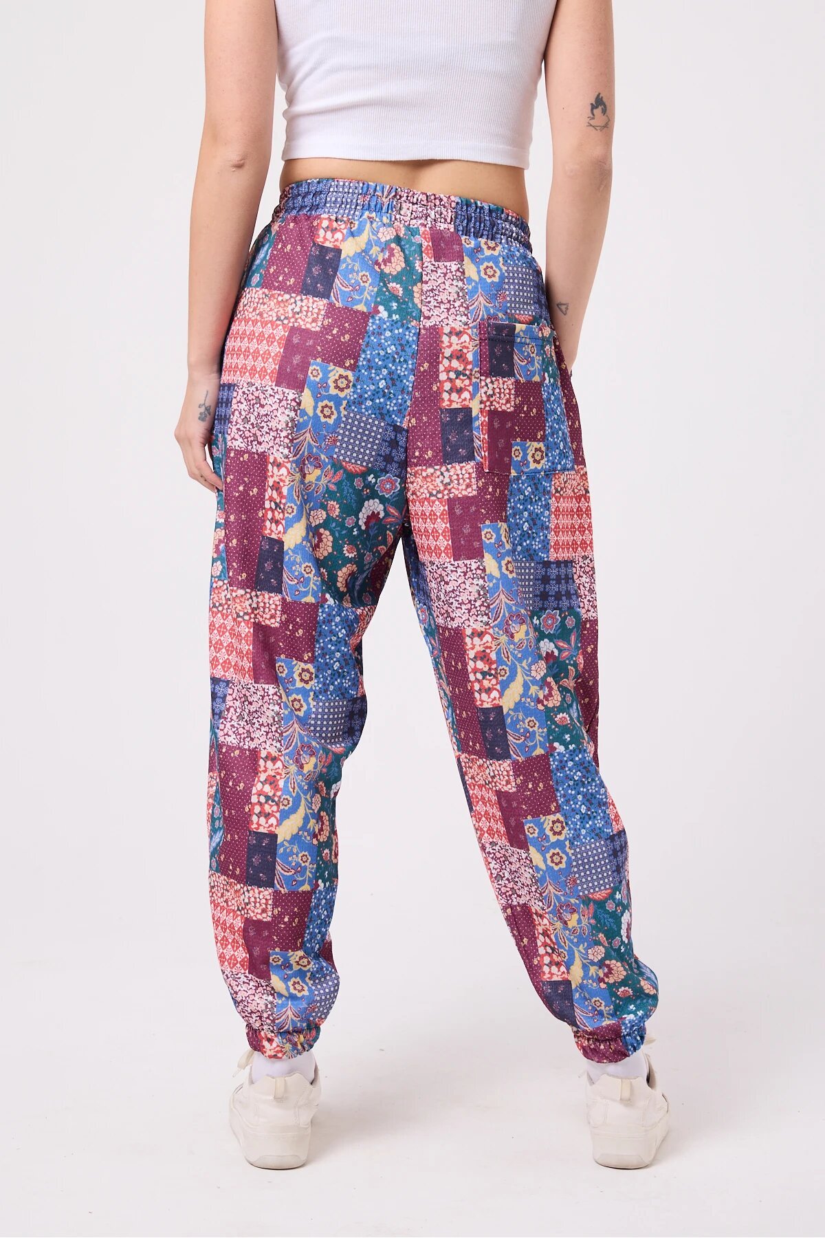 Sporty Harem Printed Crinkled Pants - Blue - MEXICO SUPERBLUE