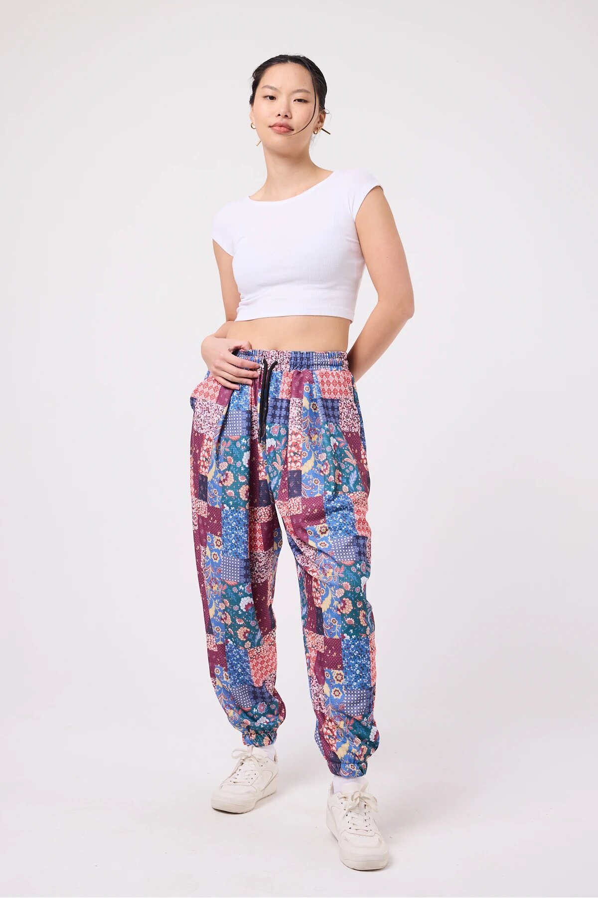 Sporty Harem Printed Crinkled Pants - Blue - MEXICO SUPERBLUE