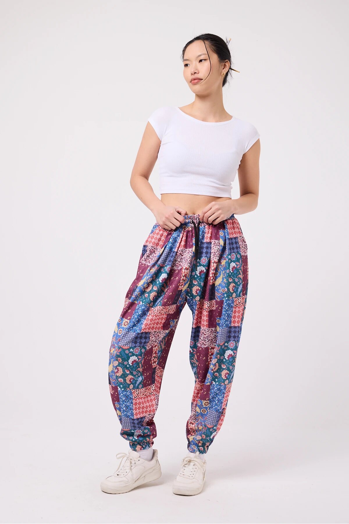Sporty Harem Printed Crinkled Pants - Blue - MEXICO SUPERBLUE