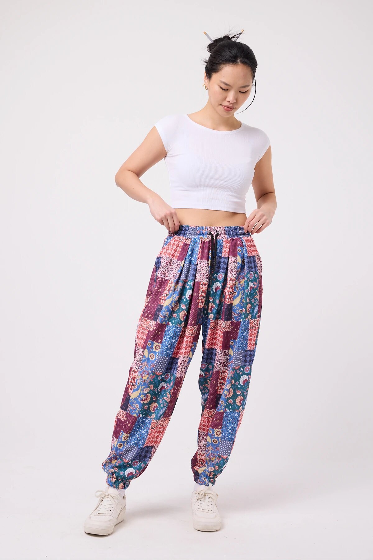 Sporty Harem Printed Crinkled Pants - Blue - MEXICO SUPERBLUE