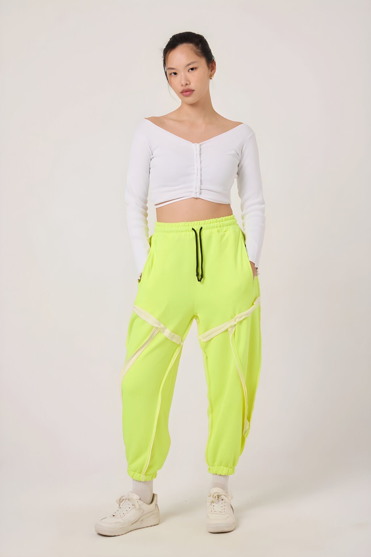 Harem Printed Crinkle Pants - Neon Yellow - MEXICO SUPERBLUE