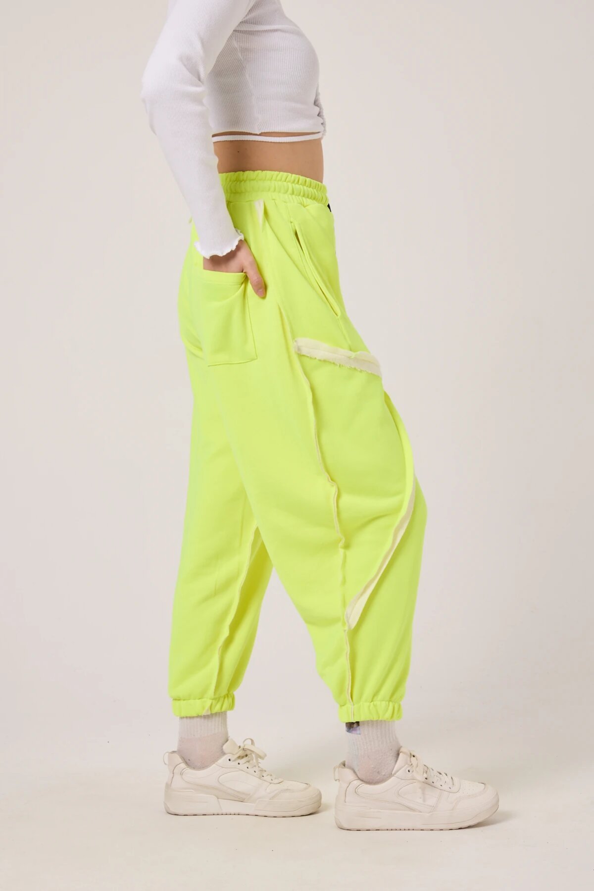 Neon Sarı Baskılı Şalvar Bürümcük Pantolon - MEXICO SUPERBLUE
