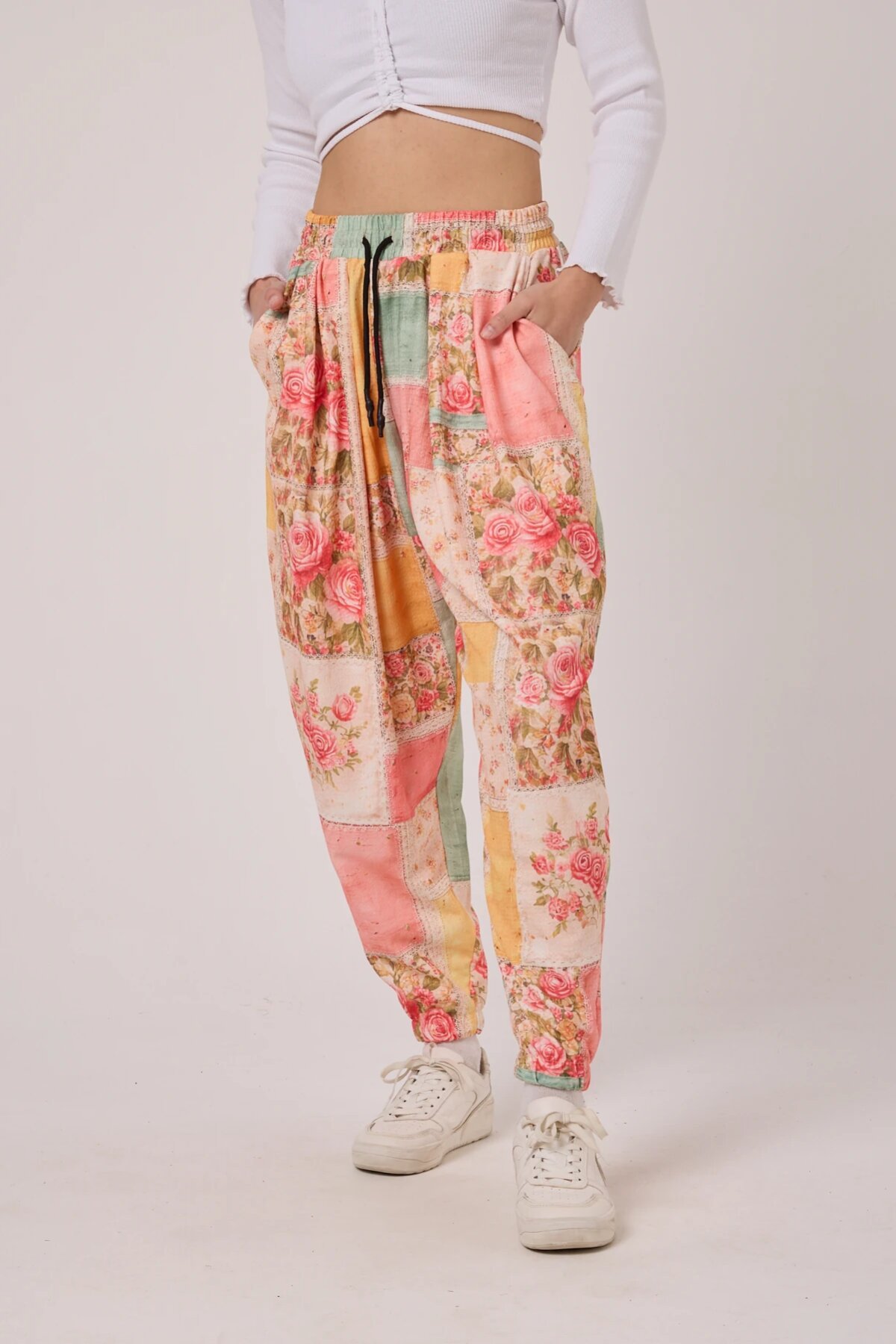 Harem Printed Crinkled Pants - Pink - MEXICO SUPERBLUE