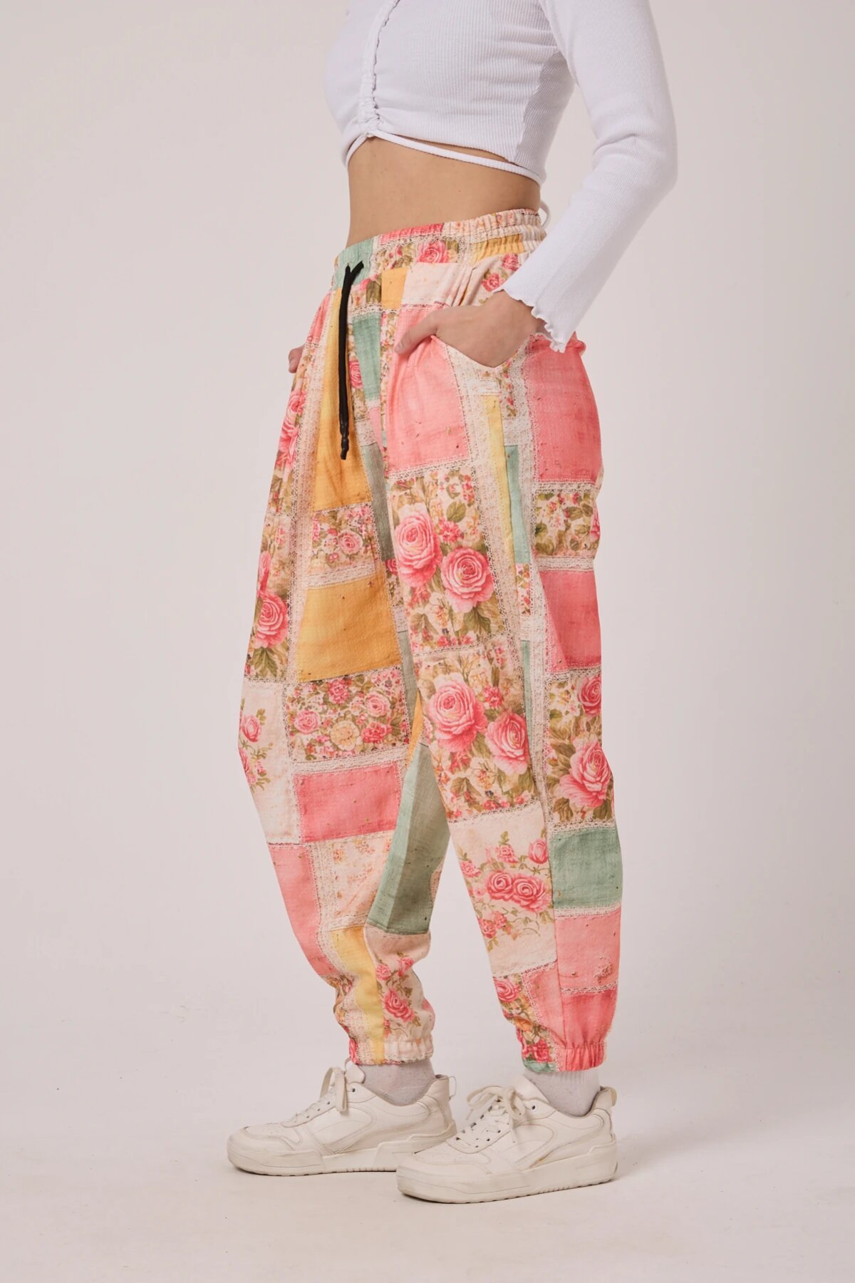 Harem Printed Crinkled Pants - Pink - MEXICO SUPERBLUE