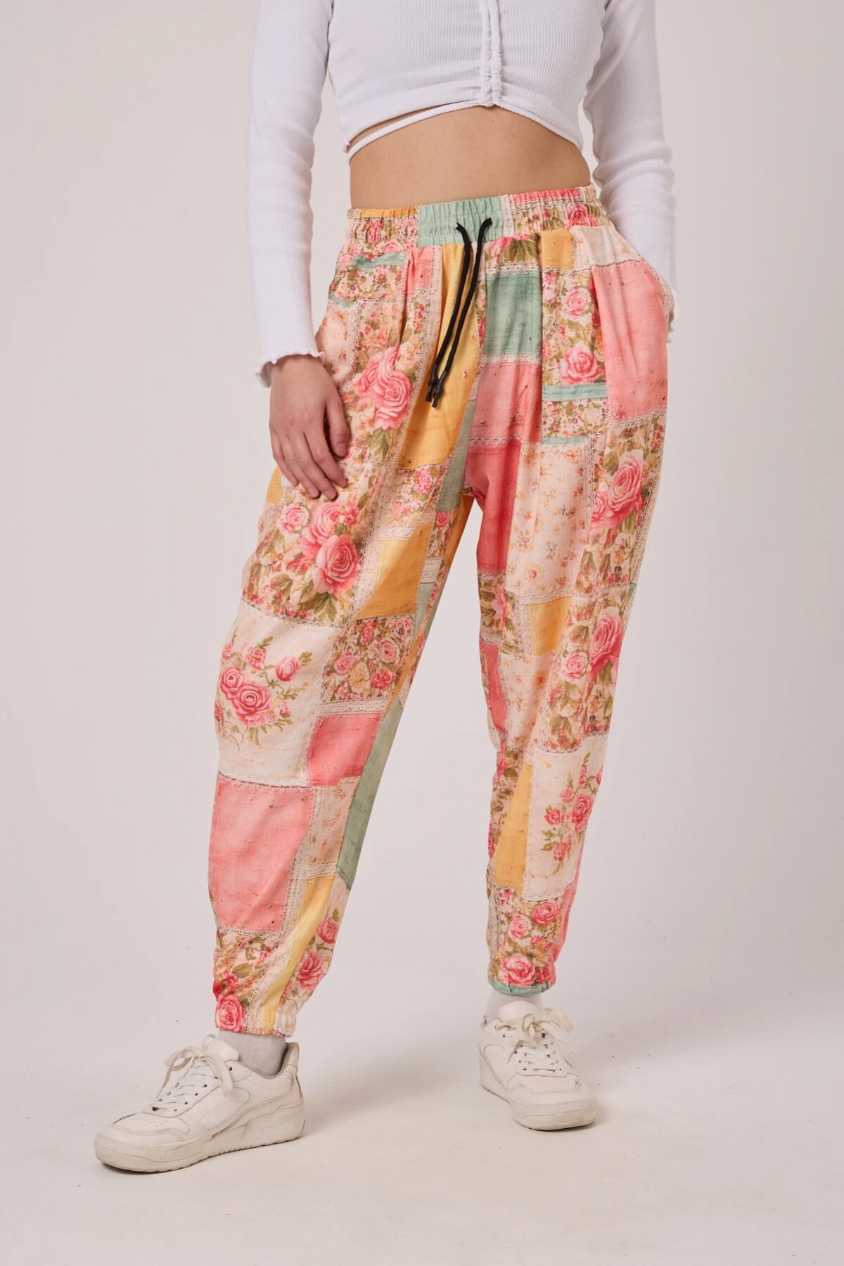 Harem Printed Crinkled Pants - Pink - MEXICO SUPERBLUE