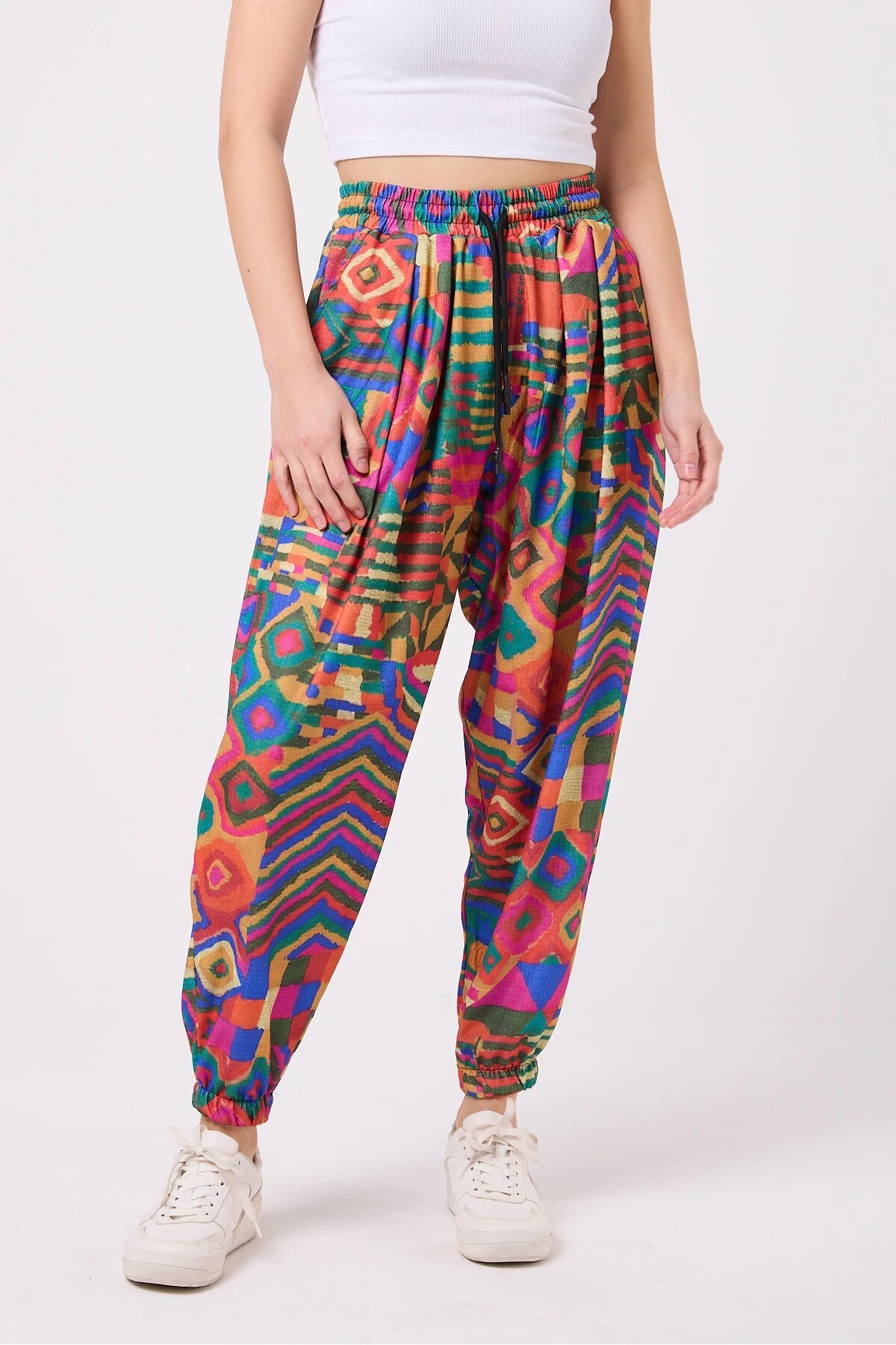 Sporty Harem Printed Crinkled Pants - Pink - MEXICO SUPERBLUE
