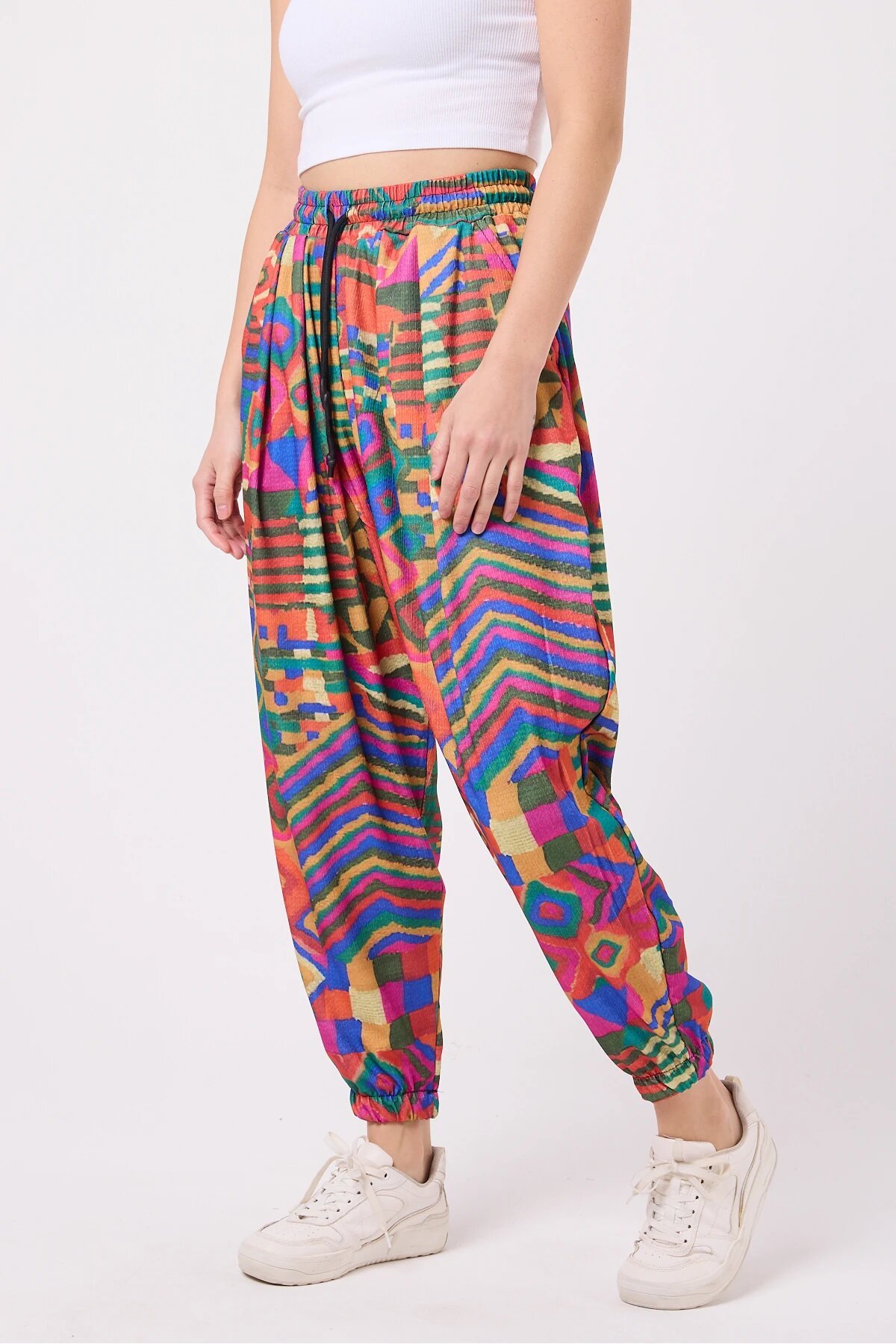 Sporty Harem Printed Crinkled Pants - Pink - MEXICO SUPERBLUE