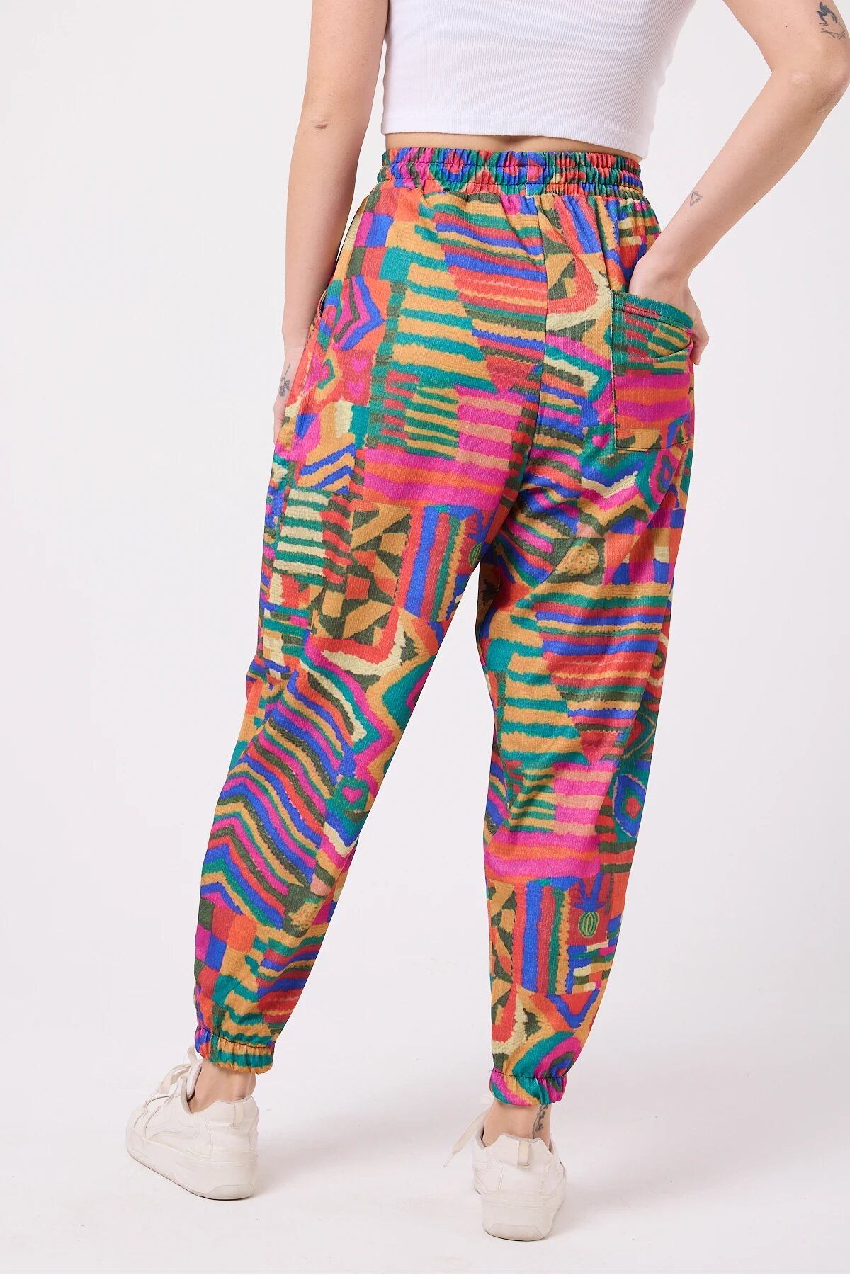 Sporty Harem Printed Crinkled Pants - Pink - MEXICO SUPERBLUE