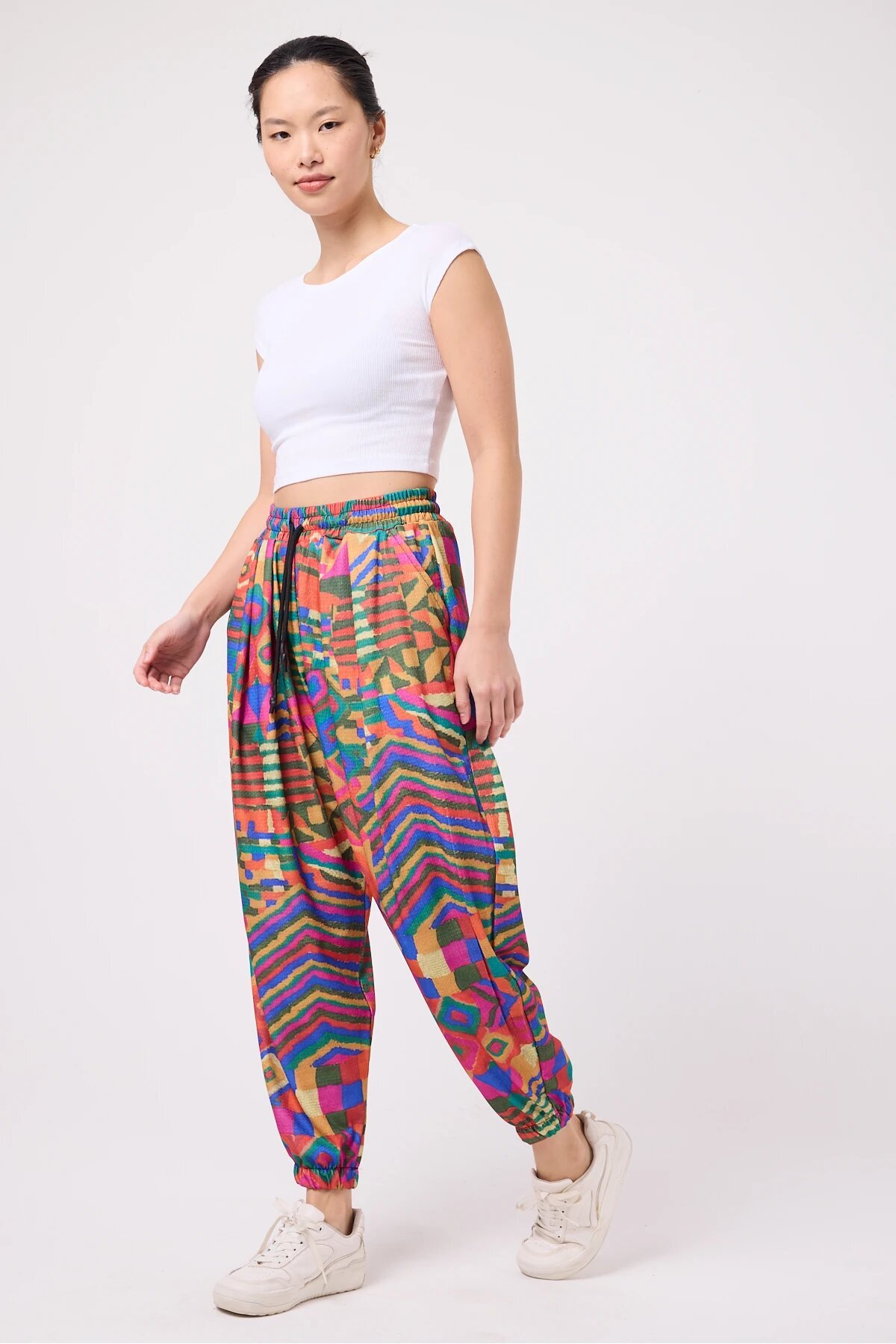 Sporty Harem Printed Crinkled Pants - Pink - MEXICO SUPERBLUE