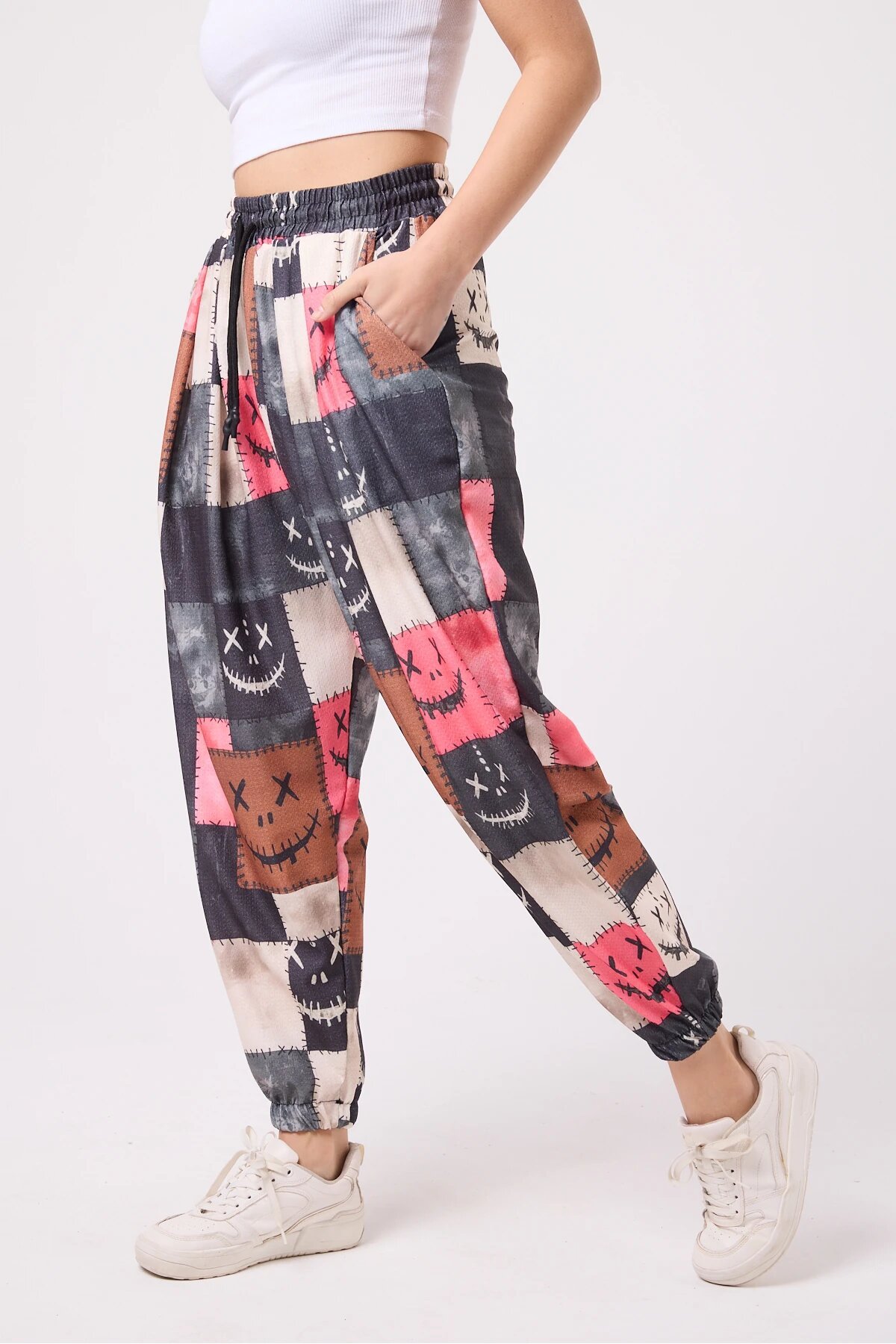 Harem Printed Crinkle Pants - Multi-color - MEXICO SUPERBLUE