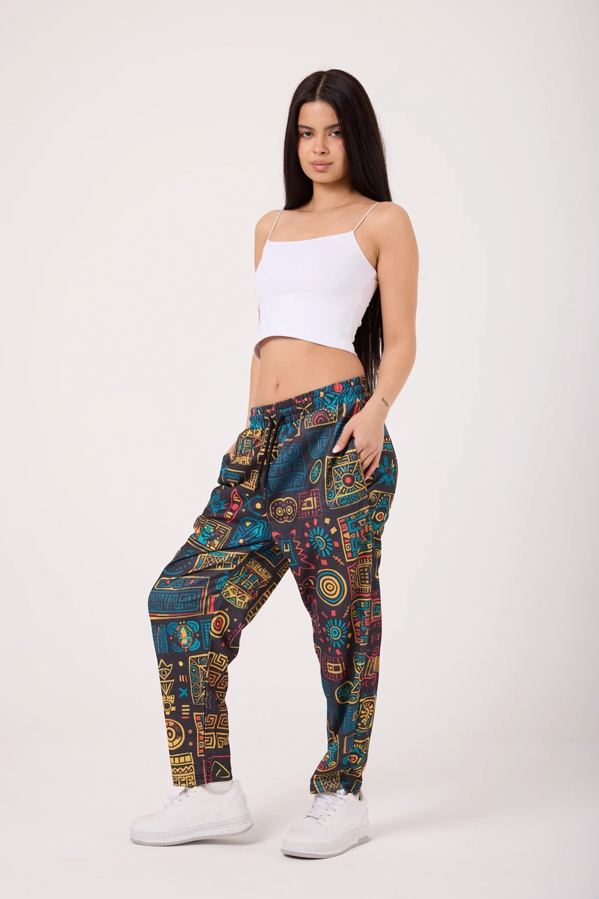 Street Style Baggy Printed Pants - Yellow - MEXICO SUPERBLUE