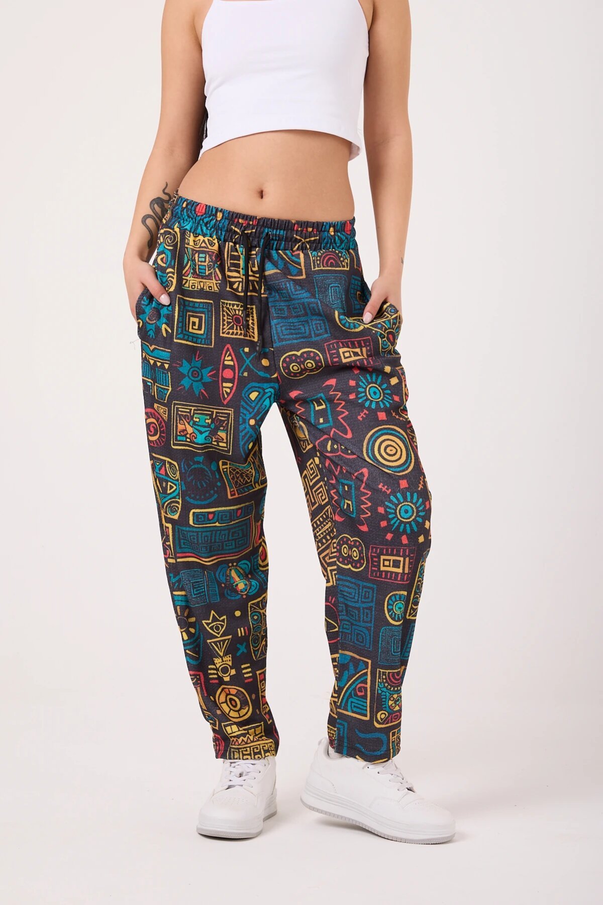 Street Style Baggy Printed Pants - Yellow - MEXICO SUPERBLUE