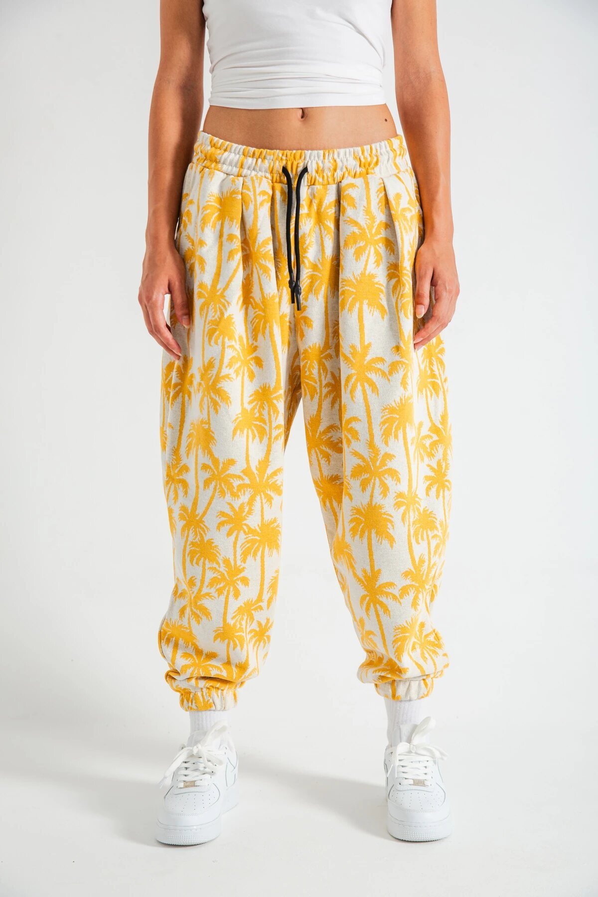 Harem Palm-Print Pleated Pants - Yellow - MEXICO SUPERBLUE