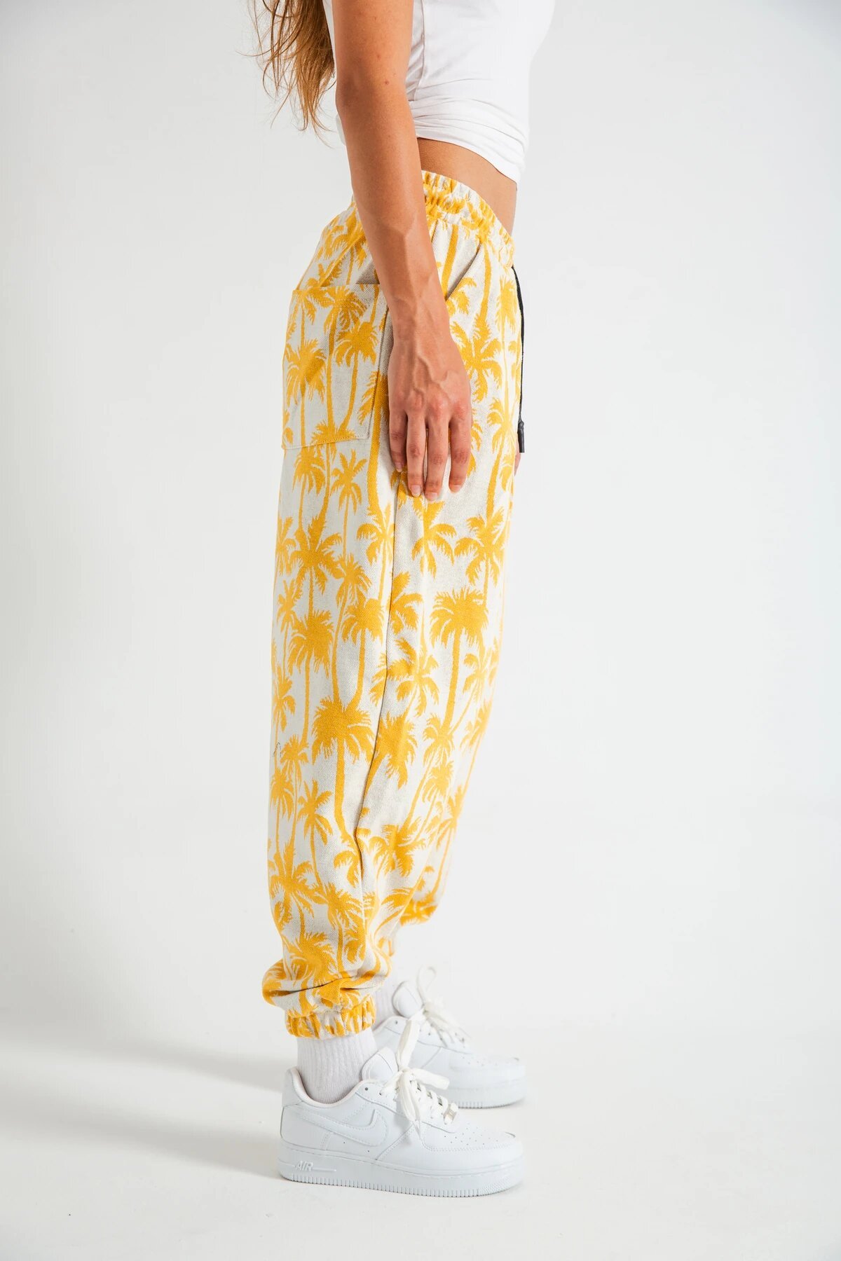 Harem Palm-Print Pleated Pants - Yellow - MEXICO SUPERBLUE