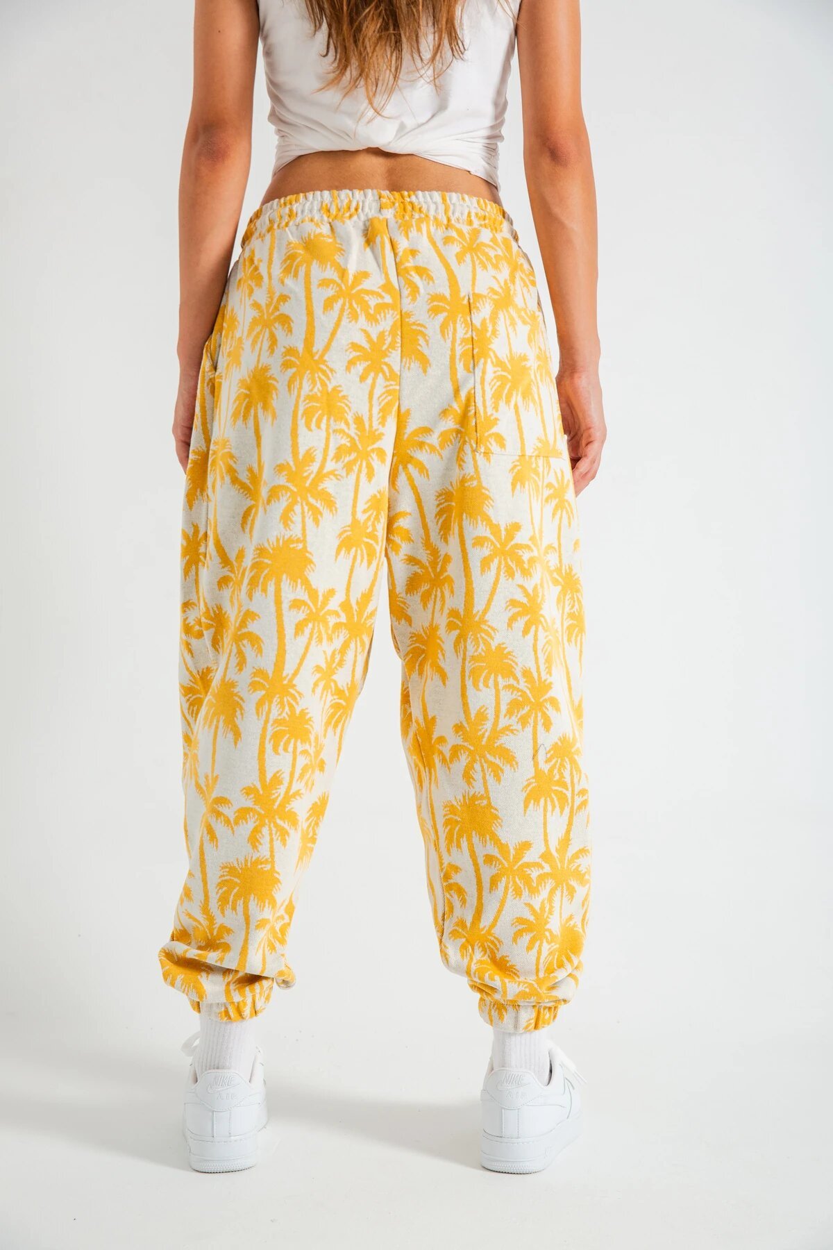 Harem Palm-Print Pleated Pants - Yellow - MEXICO SUPERBLUE