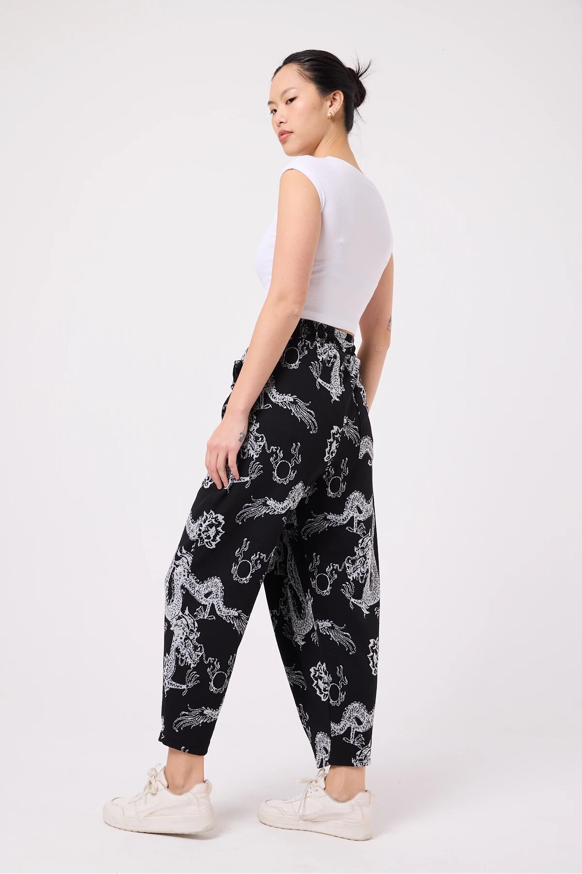 Sporty Baggy Printed Crinkle Pants - Black - MEXICO SUPERBLUE