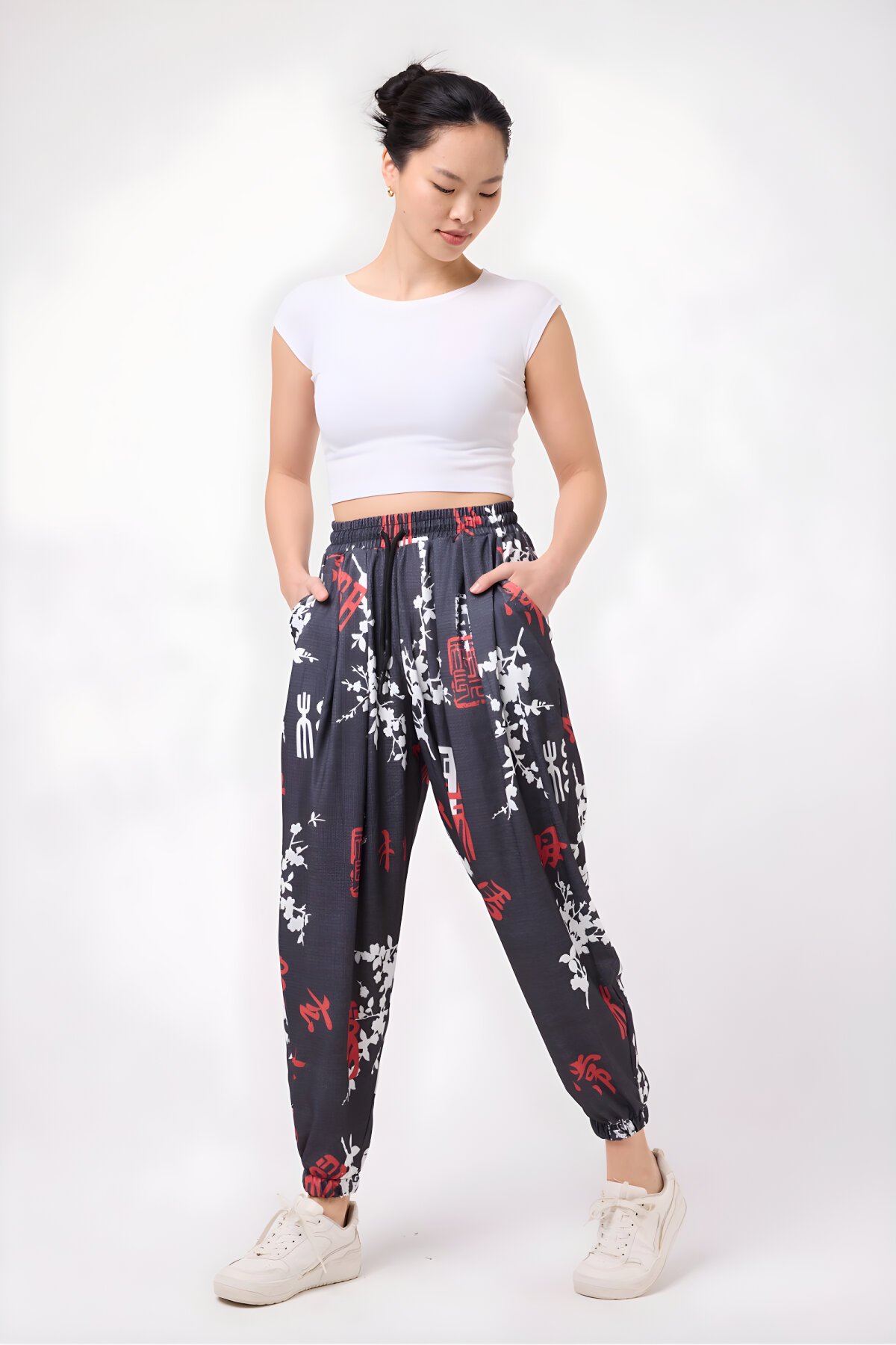 Sporty Shalwar Printed Crinkled Pants - Black - MEXICO SUPERBLUE