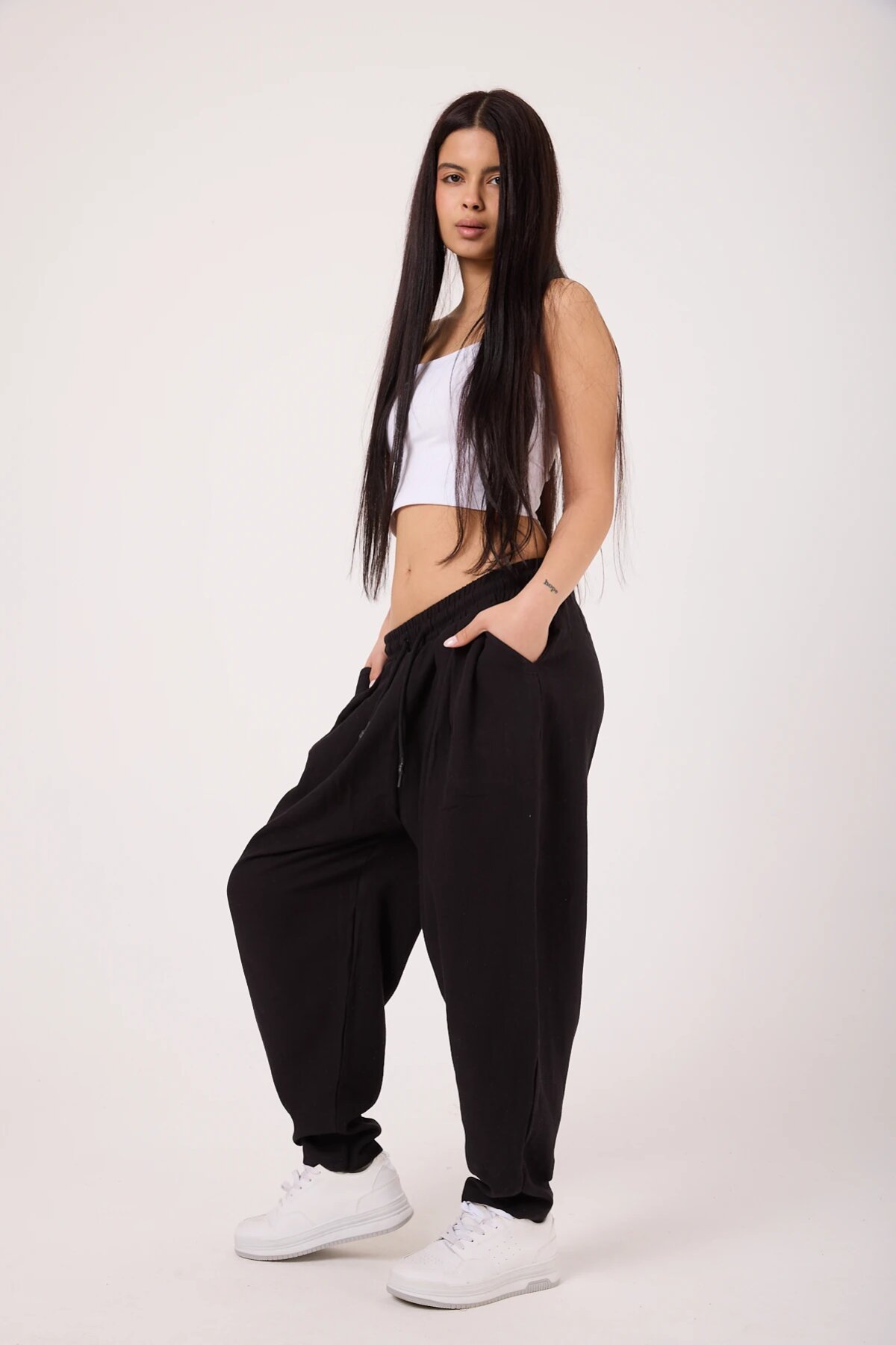 Sporty Harem Printed Pants - Black - MEXICO SUPERBLUE