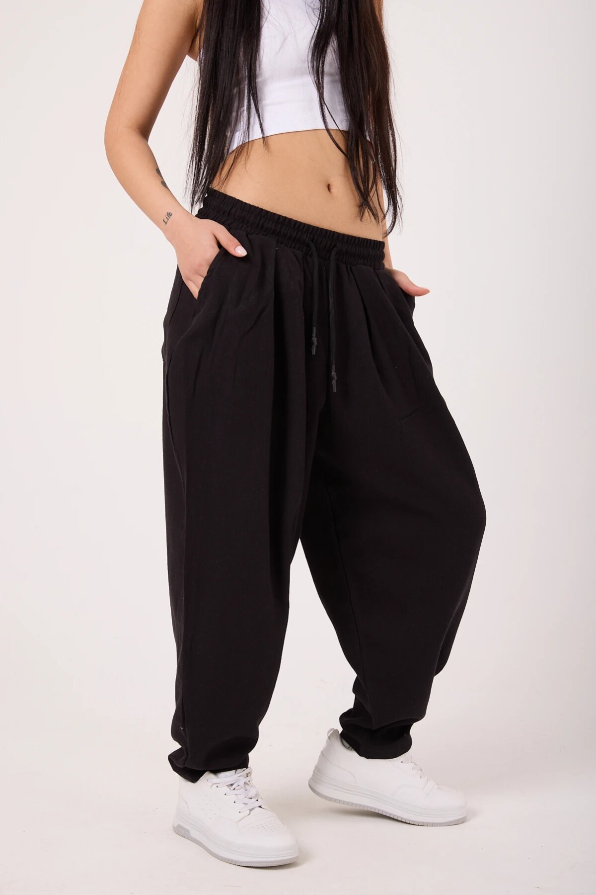 Sporty Harem Printed Pants - Black - MEXICO SUPERBLUE