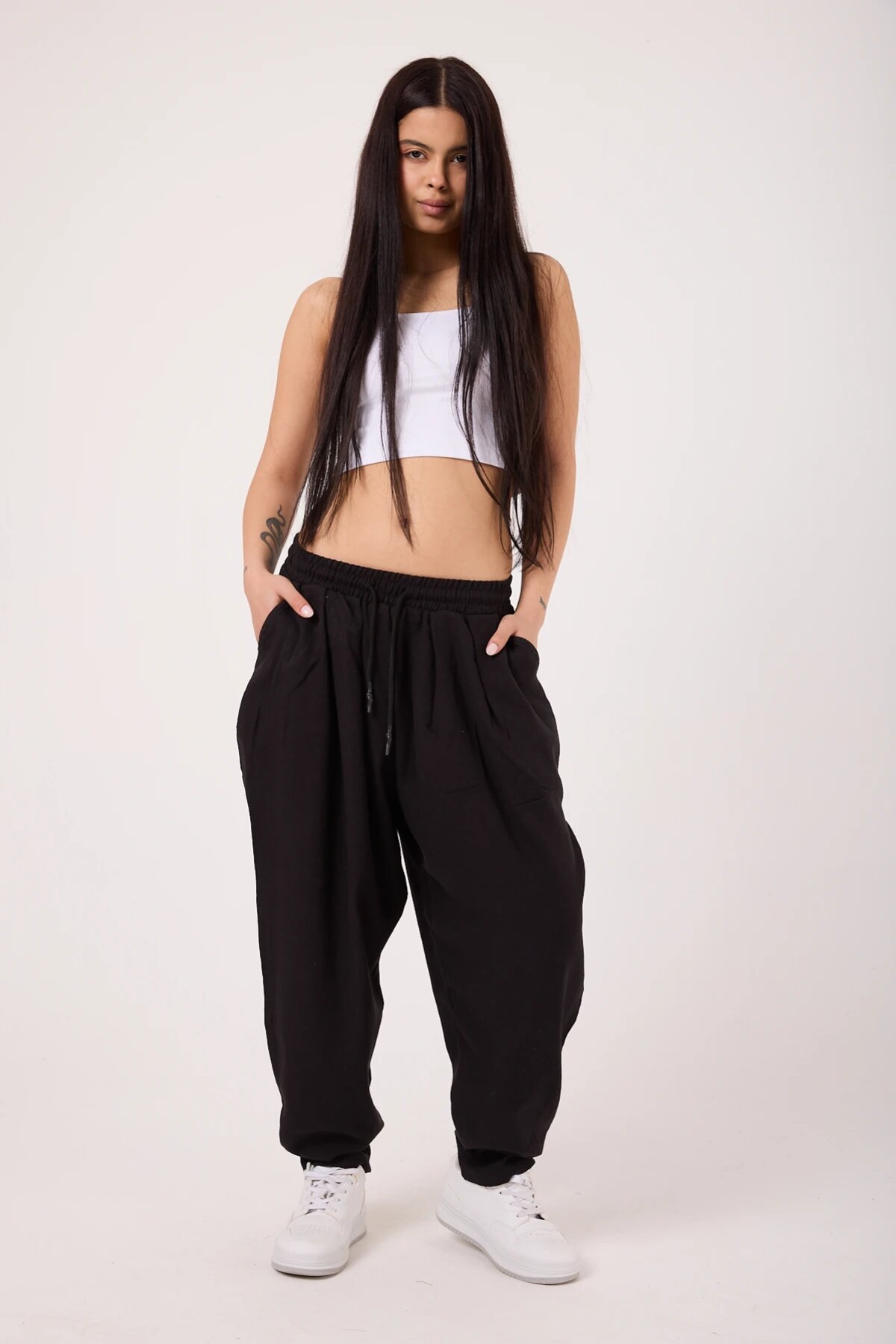 Sporty Harem Printed Pants - Black - MEXICO SUPERBLUE