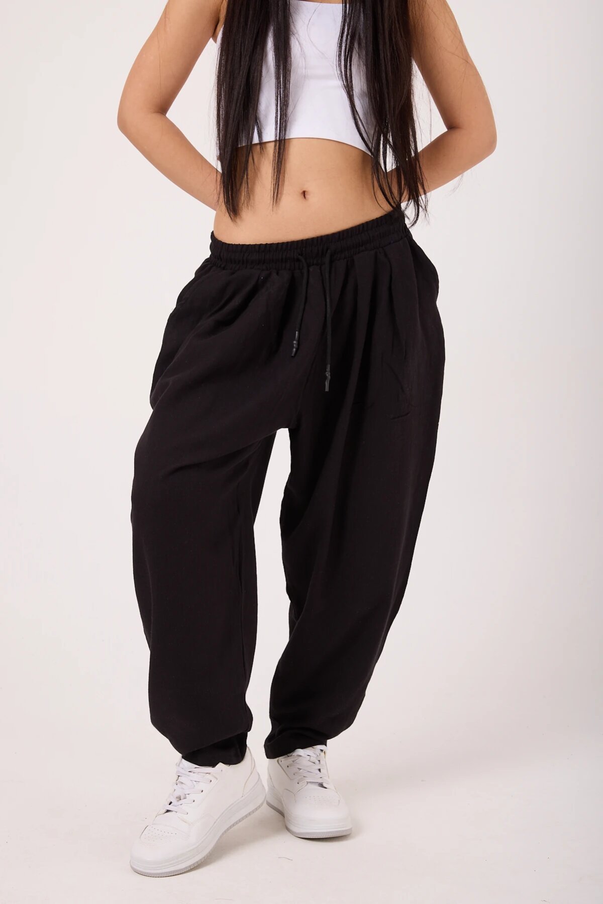 Sporty Harem Printed Pants - Black - MEXICO SUPERBLUE