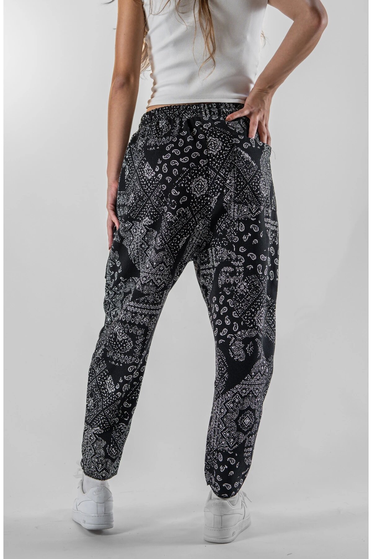 Baguette Patterned Jacquard Large Pocket Pants - Black - MEXICO SUPERBLUE