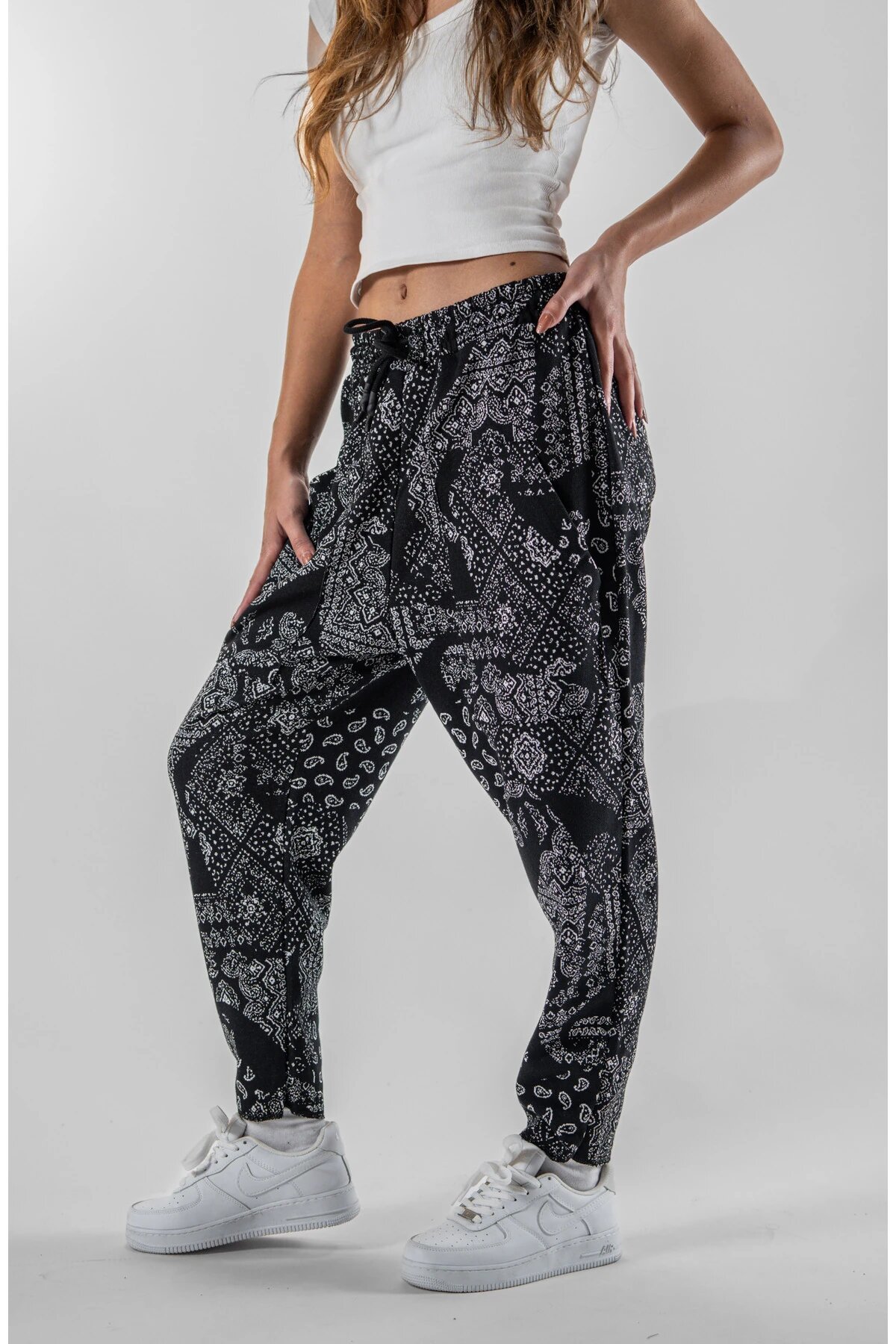 Baguette Patterned Jacquard Large Pocket Pants - Black - MEXICO SUPERBLUE