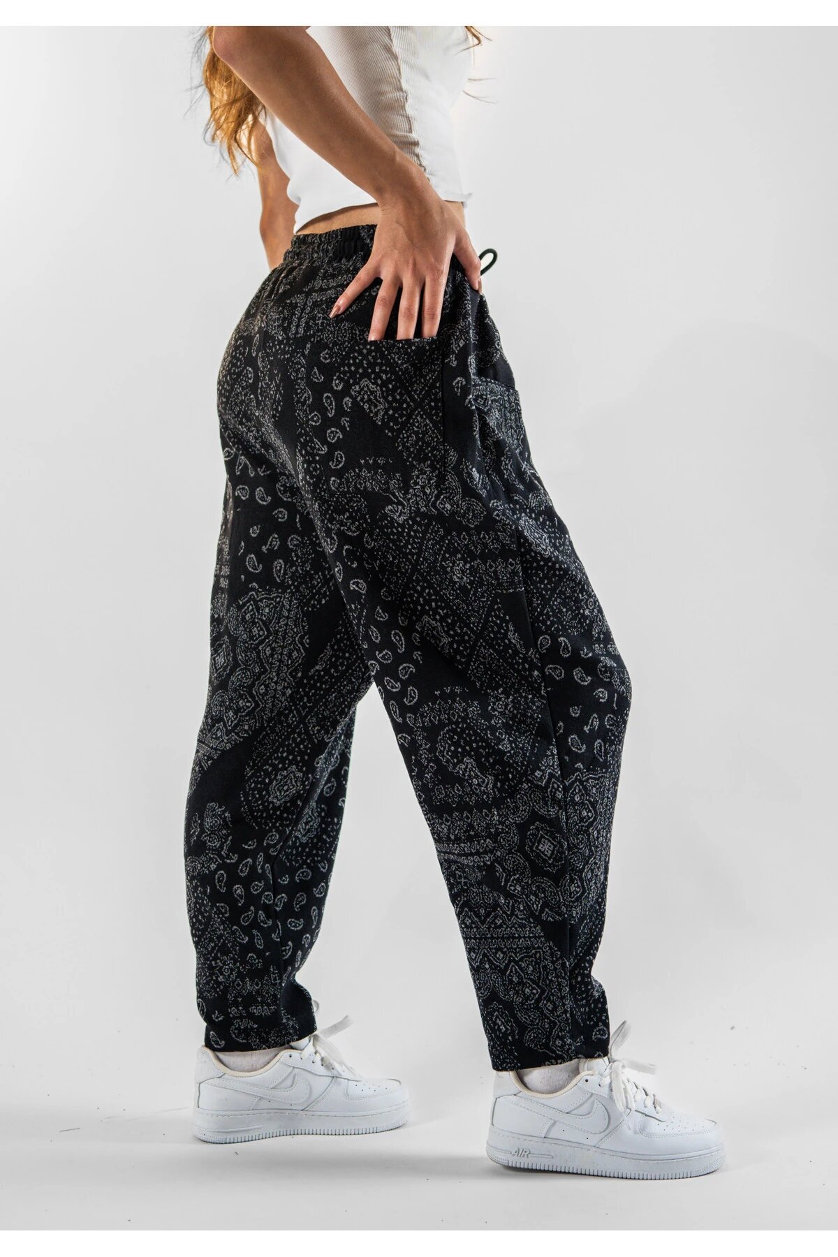 Patterned Jacquard Front Pocket Pants - Black - MEXICO SUPERBLUE