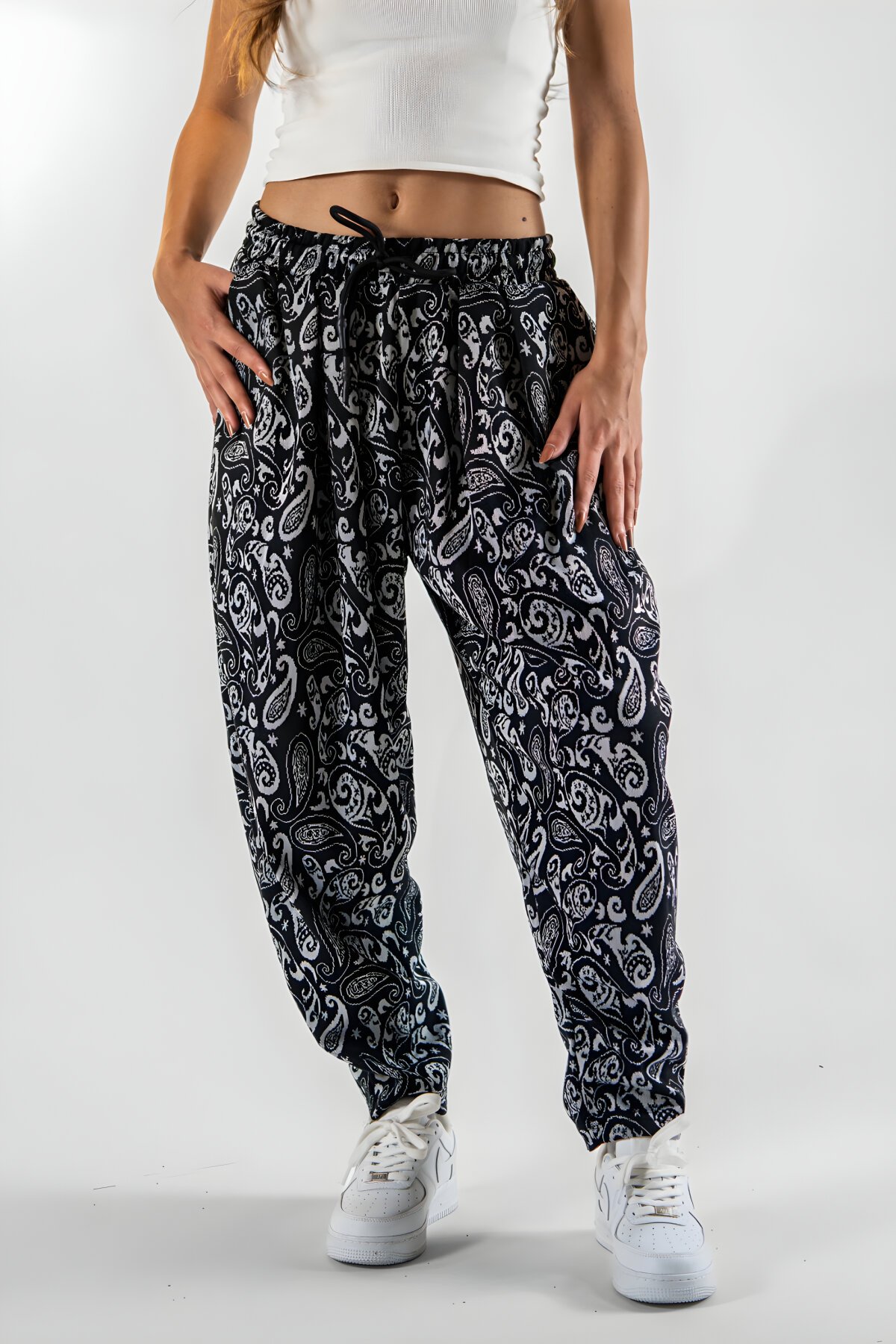 بنطلون شروال أسود منقوش بكسرات - MEXICO SUPERBLUE