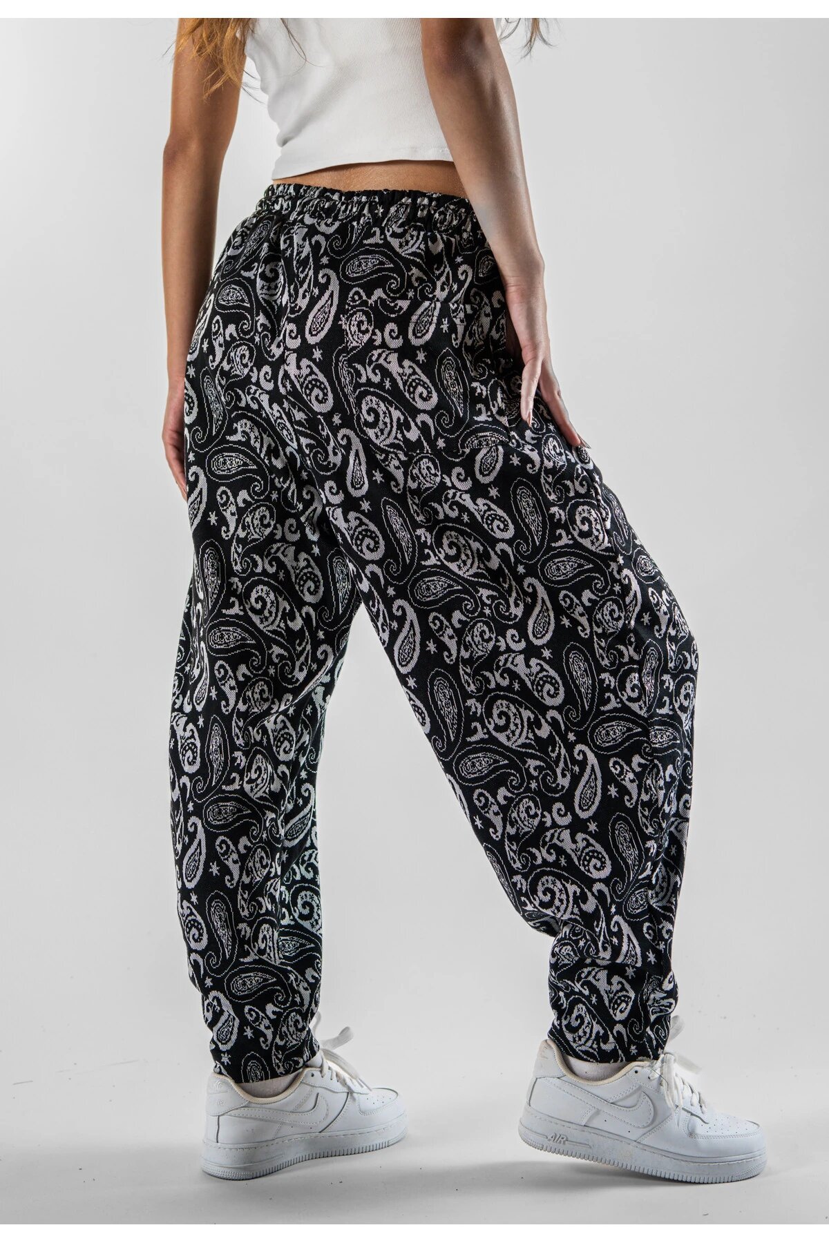 Harem Patterned Pleated Pants - Black - MEXICO SUPERBLUE