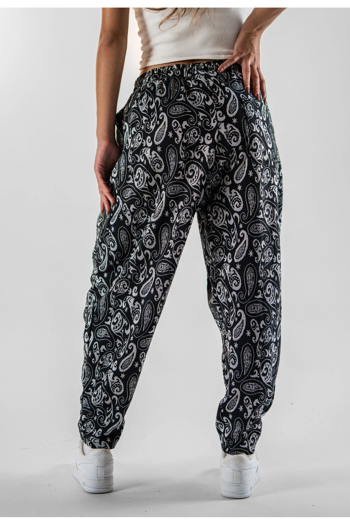 Harem Patterned Pleated Pants - Black - MEXICO SUPERBLUE