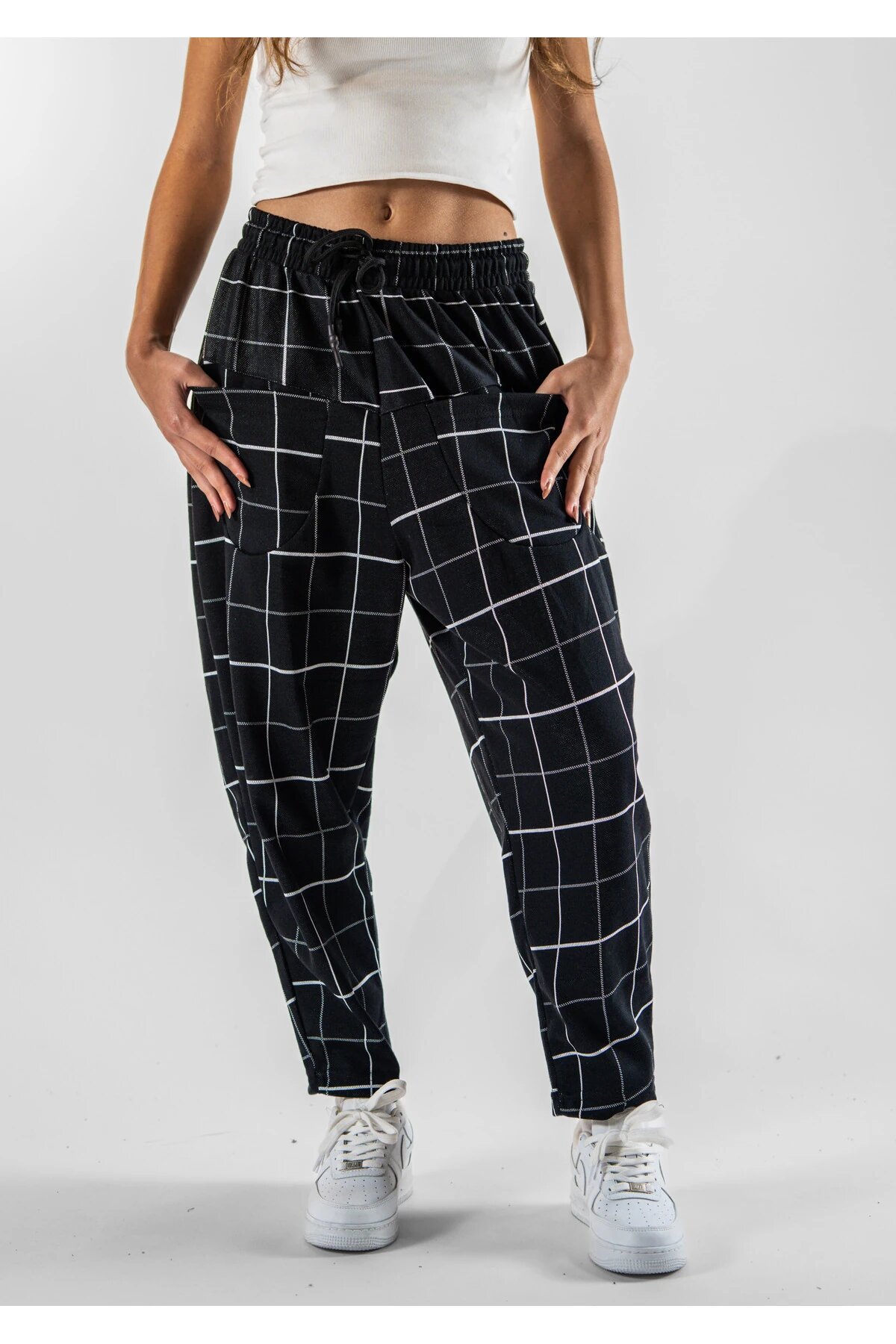 Plaid Jacquard Front-Pocket Pants - Black - MEXICO SUPERBLUE