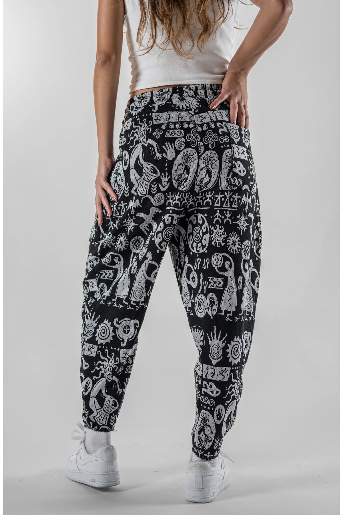 Baguette Cut Ethnic Patterned Jacquard Pants - Black - MEXICO SUPERBLUE
