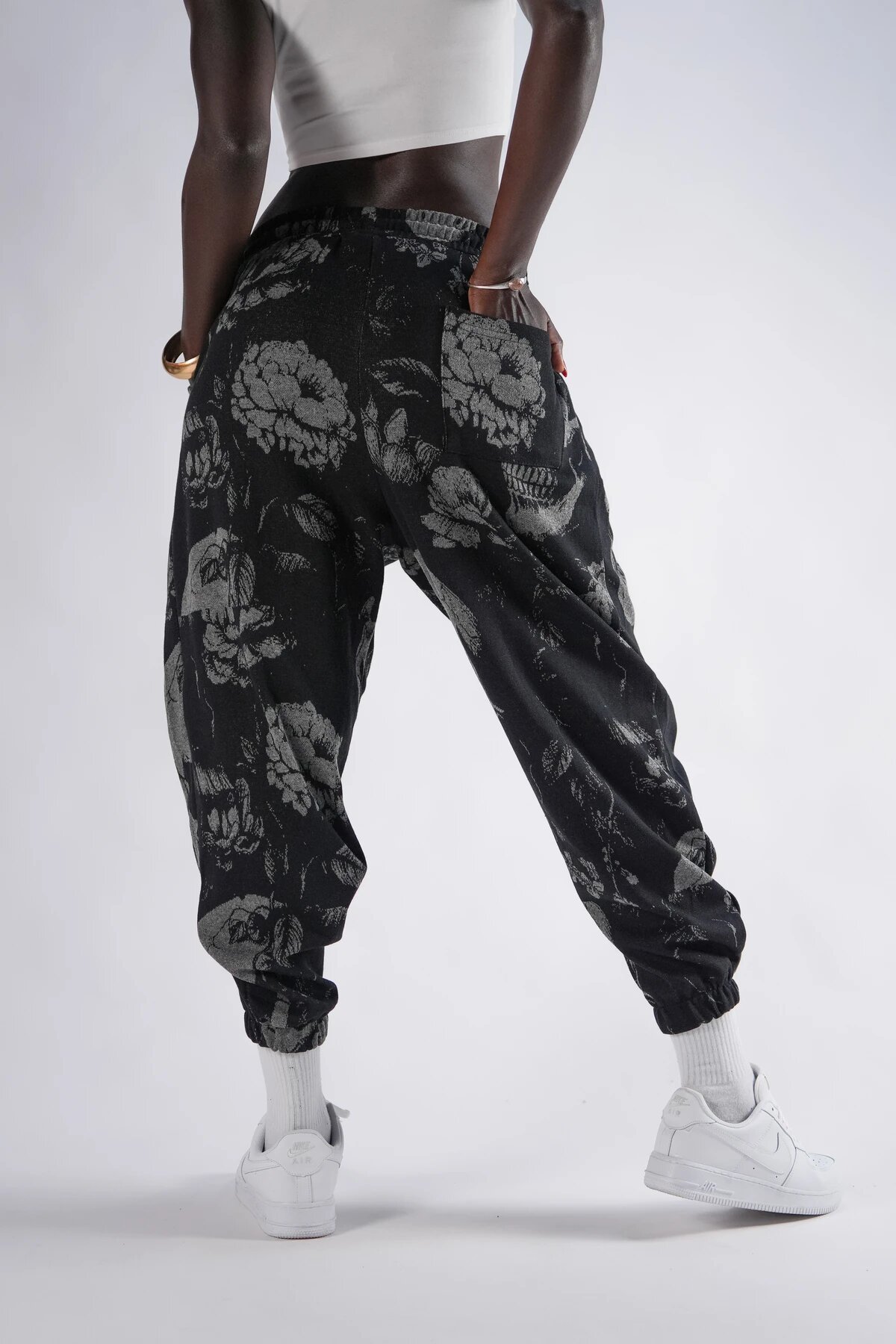 Harem Jacquard Patterned Elasticated Cuff Pants - Black - MEXICO SUPERBLUE