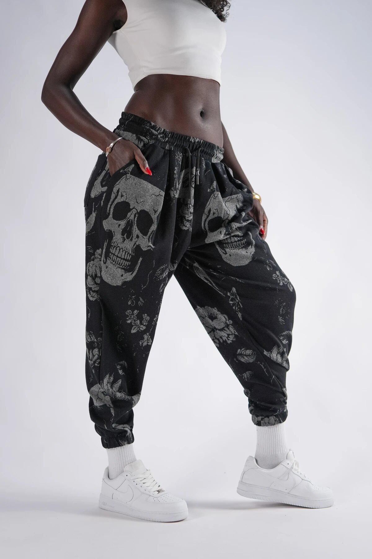 Harem Jacquard Patterned Elasticated Cuff Pants - Black - MEXICO SUPERBLUE