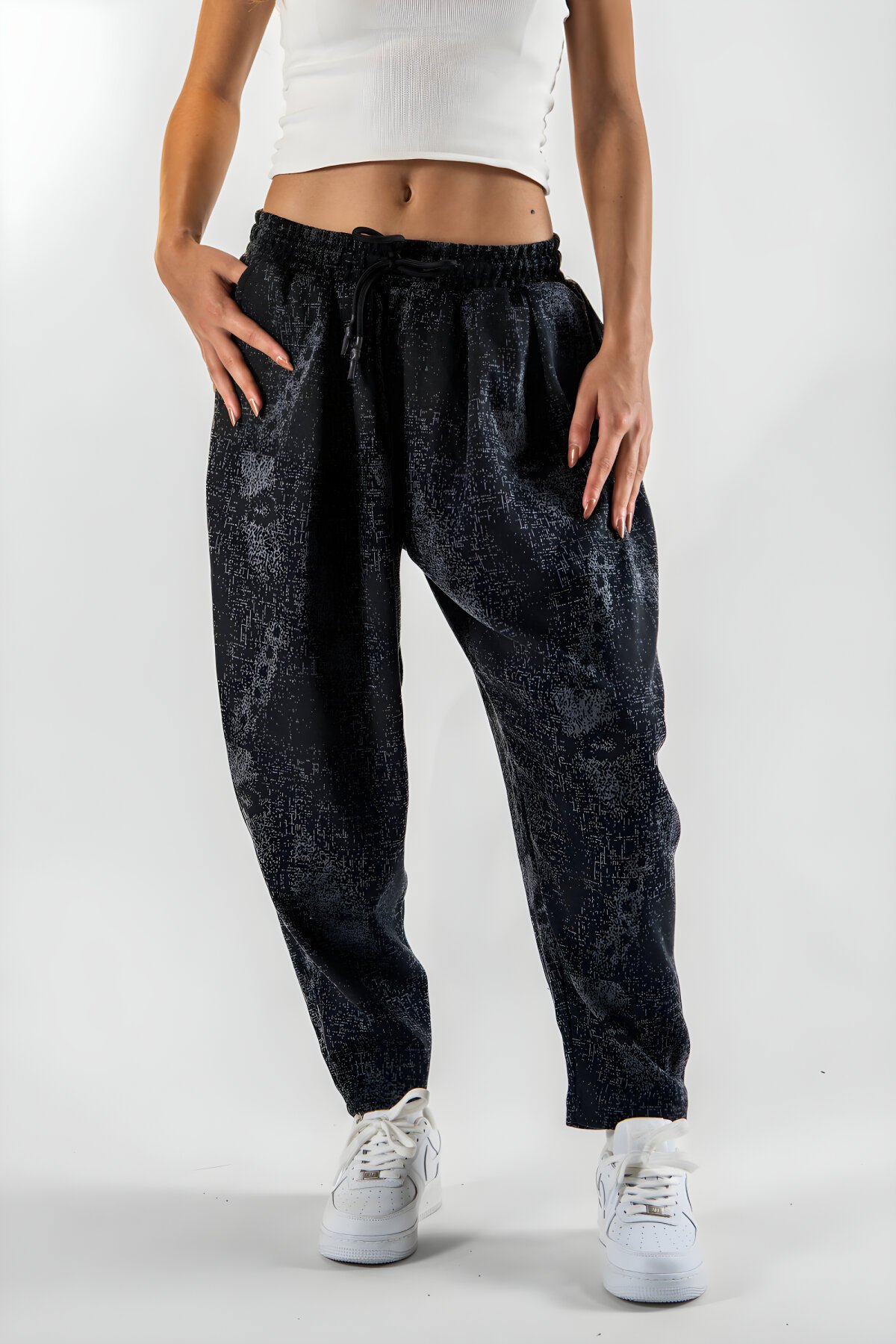 Harem Jacquard Pants - Black - MEXICO SUPERBLUE