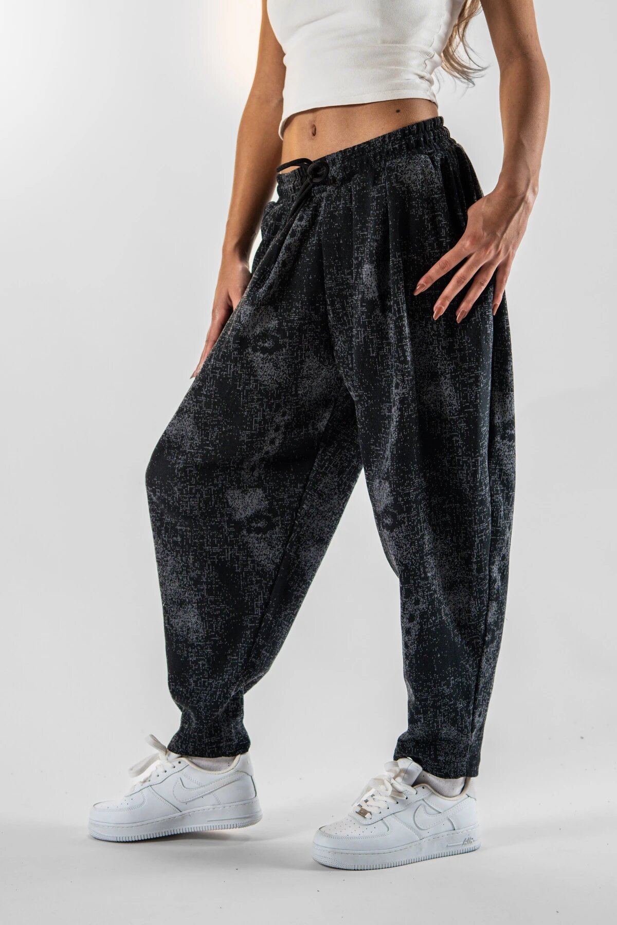 Harem Jacquard Pants - Black - MEXICO SUPERBLUE